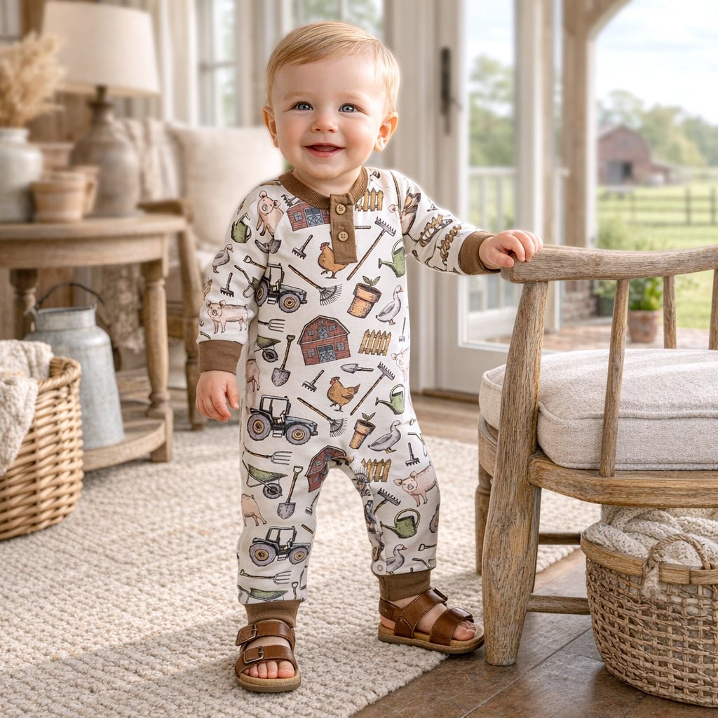 Tesa Babe Farmer's Market Baby Henley Romper - Bamboo One PieceEveretts Place
