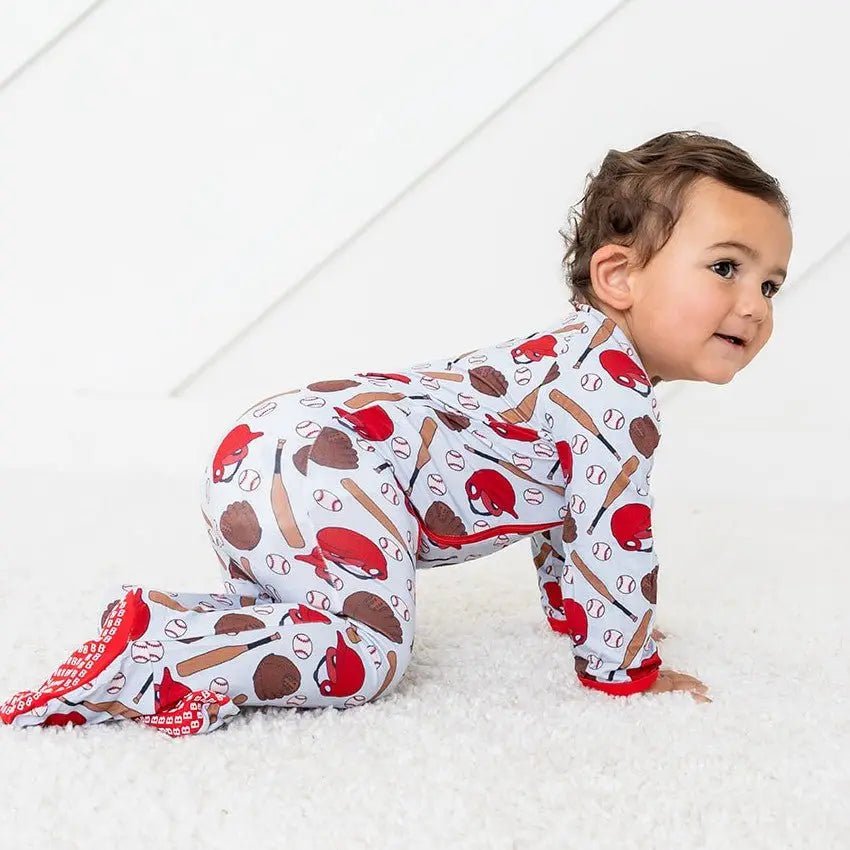 Bestaroo Fastball Footie Bamboo Baby Onesie With Baseball Print And Two Way Zipper - 