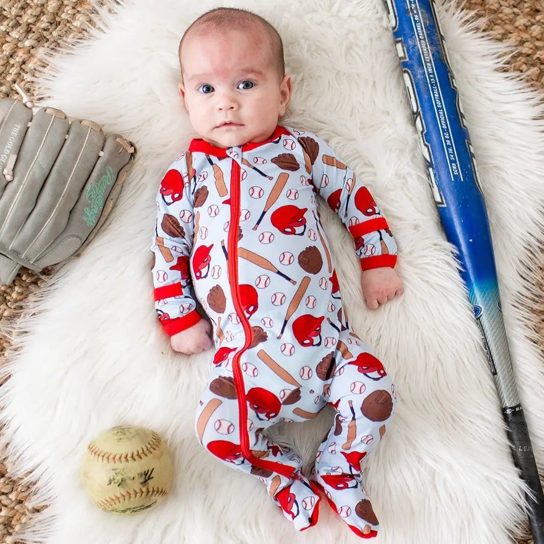 Bestaroo Fastball Footie Bamboo Baby Onesie With Baseball Print And Two Way Zipper - 