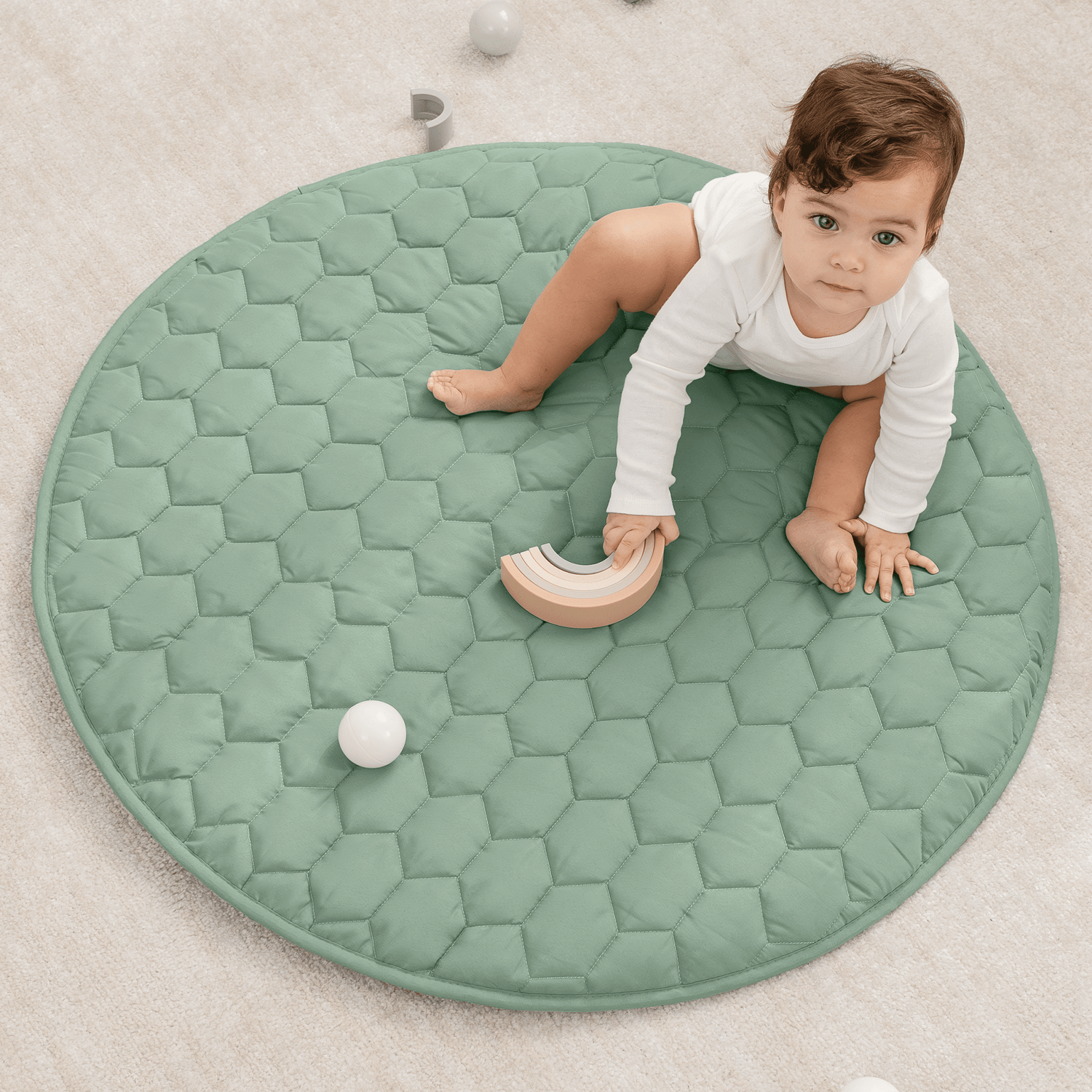 Comfy Cubs Fern Plush Play Mat With Non Slip Bottom For Baby And Toddler - 