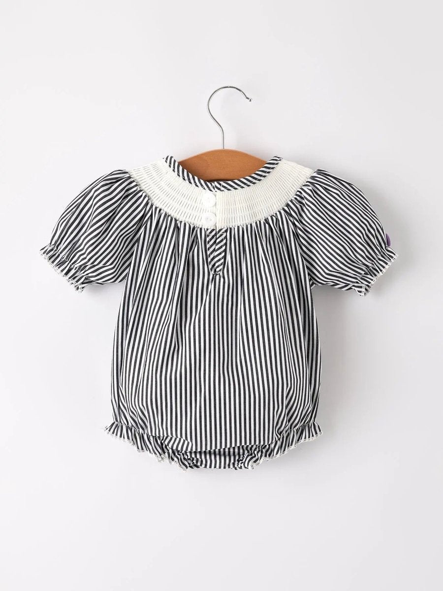 Rylee Faith Designs Festive Baby Girl Romper with Trick Or Treat Embroidery for Halloween Fun - 