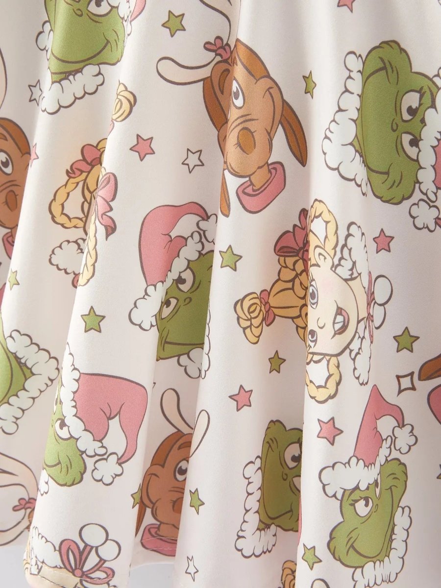 Rylee Faith Designs Festive Christmas Cartoon Characters Print Girls Dress - Everetts Place Boutique - 