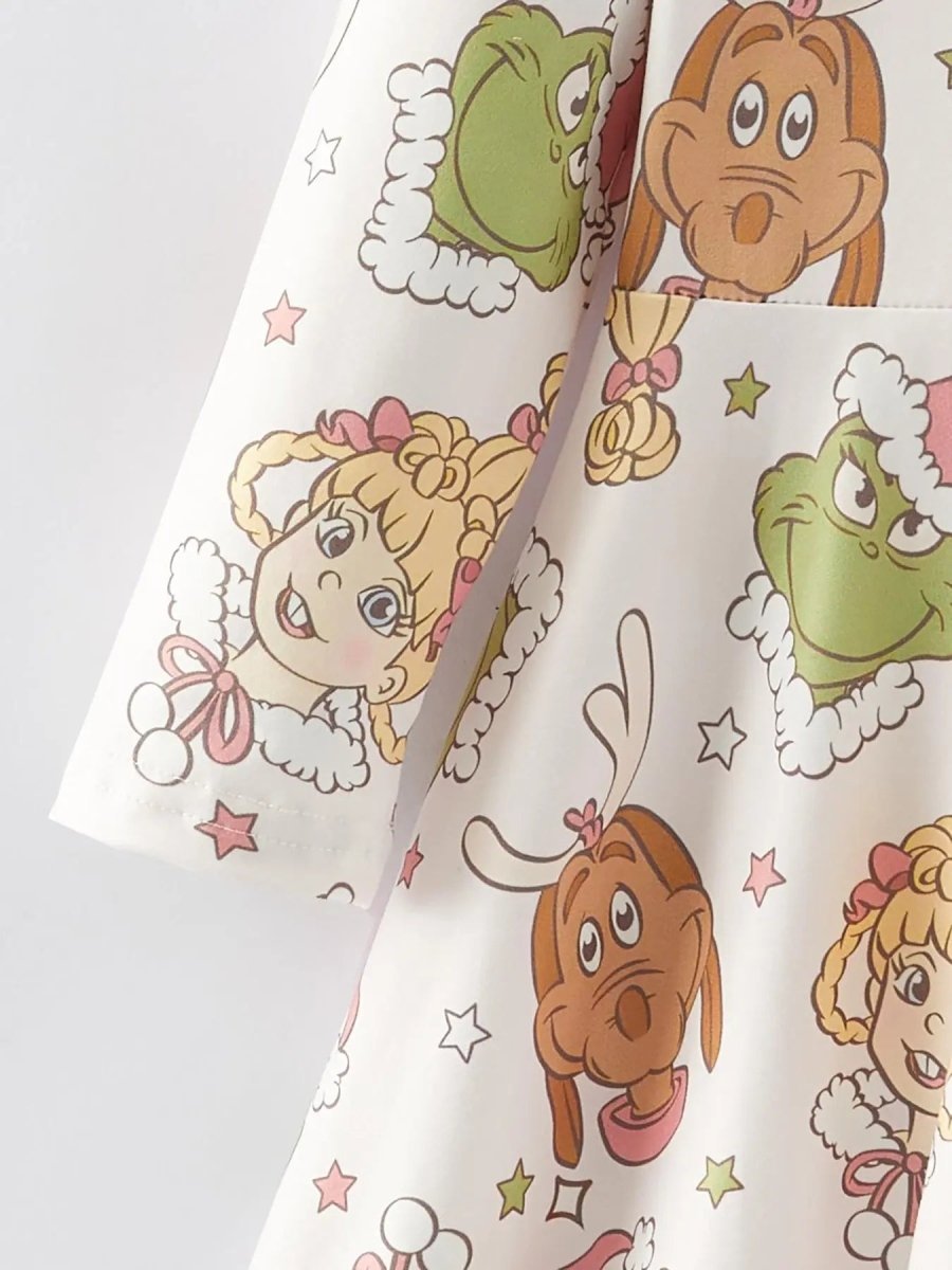 Rylee Faith Designs Festive Christmas Cartoon Characters Print Girls Dress - Everetts Place Boutique - 