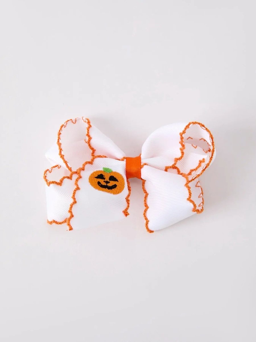 Rylee Faith Designs Festive Halloween Pumpkin Bow Hairpin for Fun Seasonal Outfits - 