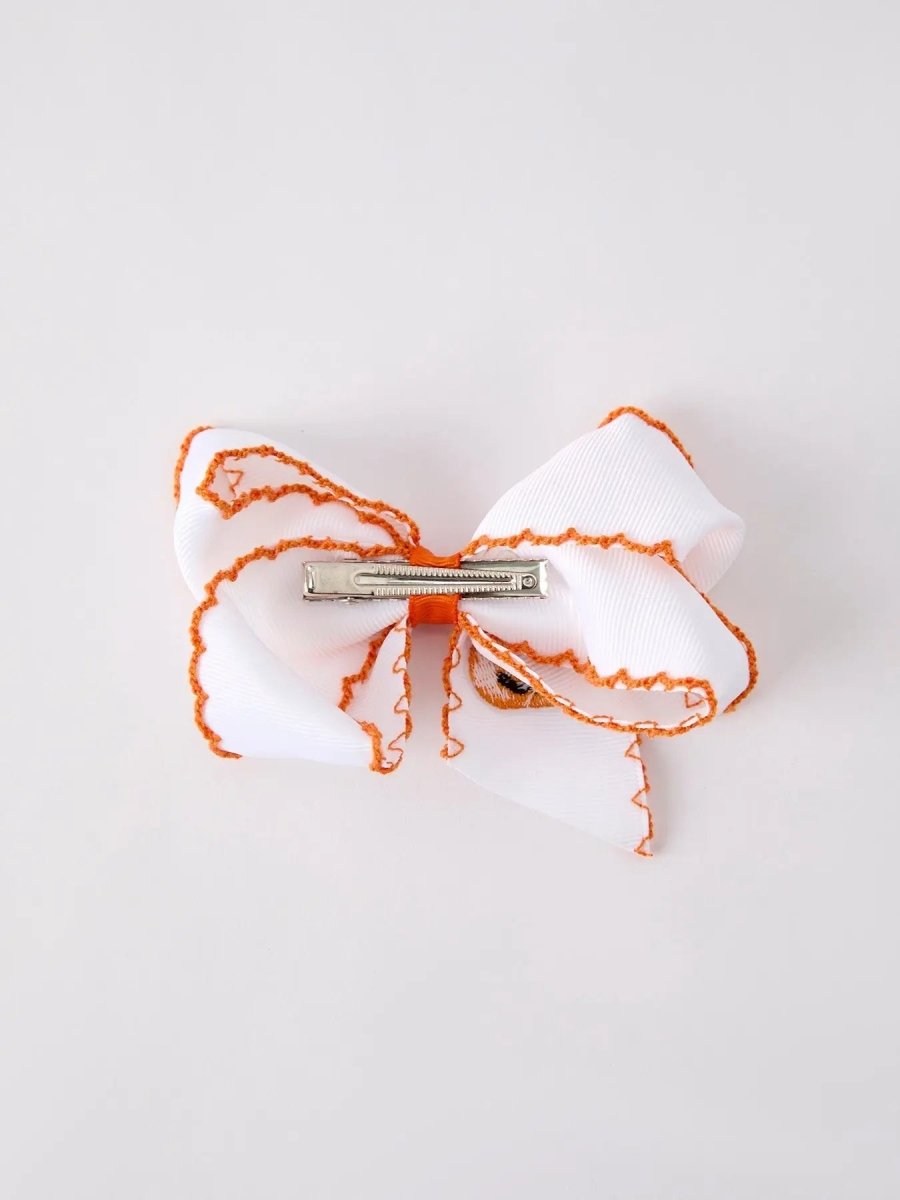 Rylee Faith Designs Festive Halloween Pumpkin Bow Hairpin for Fun Seasonal Outfits - 