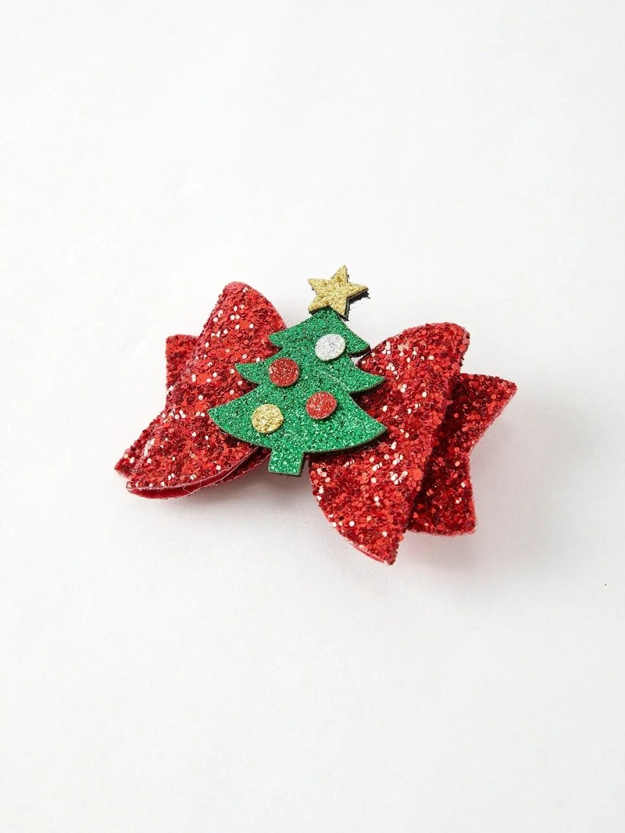 Rylee Faith Designs Festive Winter Christmas Tree Sequin Bow Hair Clip Preorder - Everetts Place Boutique - 