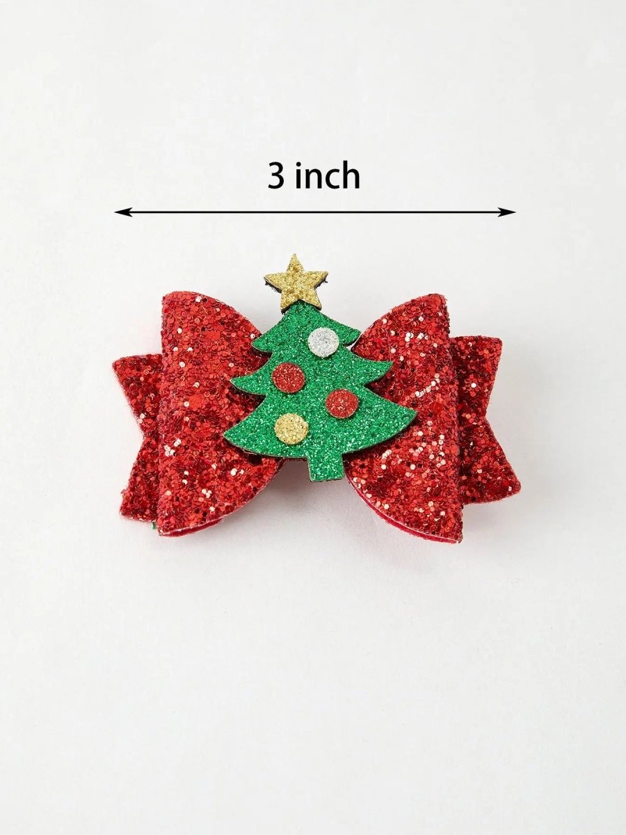 Rylee Faith Designs Festive Winter Christmas Tree Sequin Bow Hair Clip Preorder - Everetts Place Boutique - 