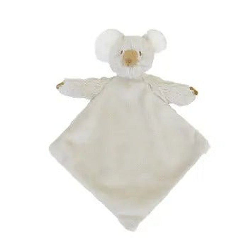 Koala tuttle plush lovey with a soft koala head atop a small square blanket body.