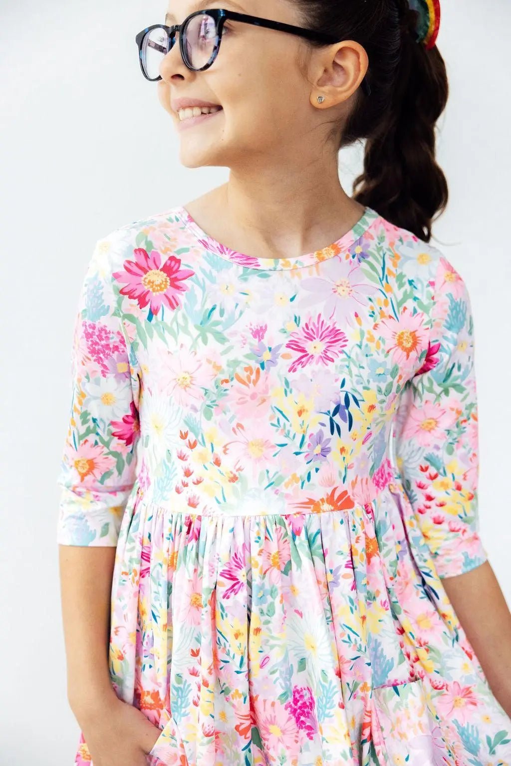 Mila & Rose ® Field of Flowers 3/4 Sleeve Pocket Twirl Dress - 