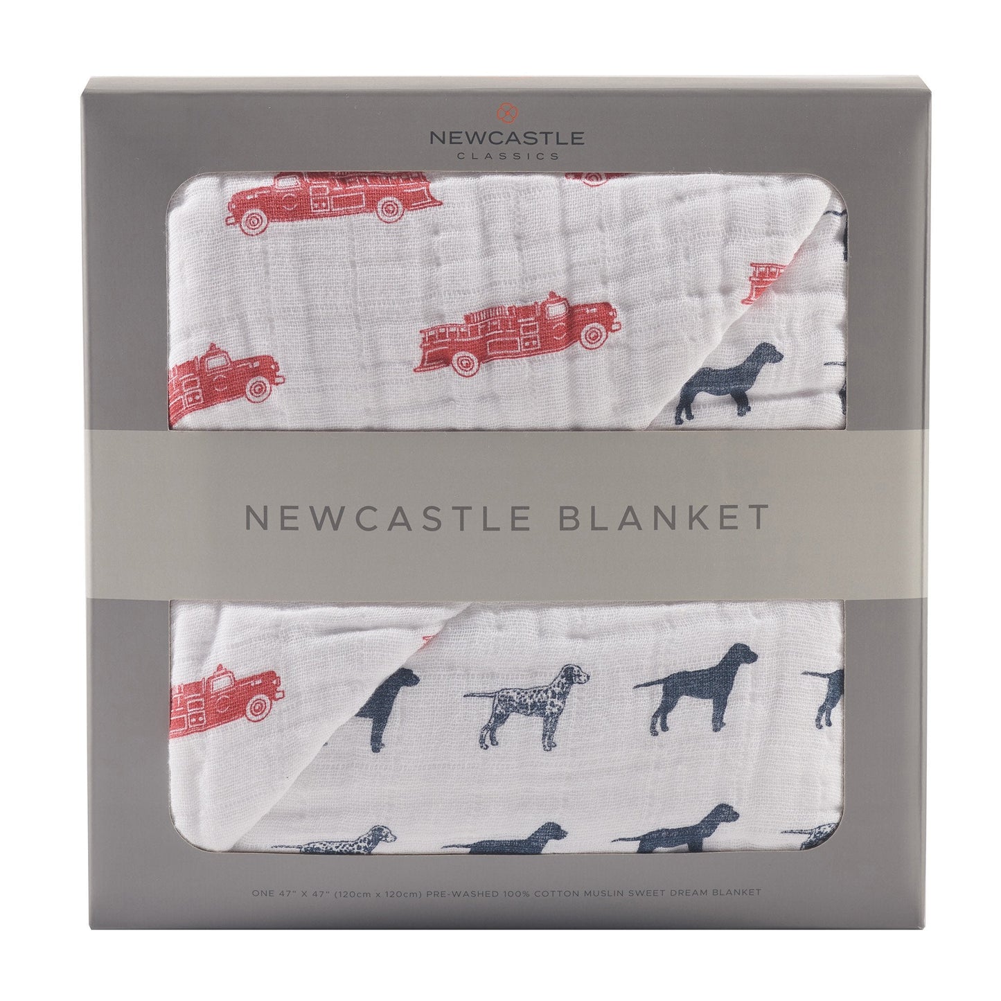 Fire Truck And Dalmatian Cotton Muslin Newcastle Blanket Newcastle Classics