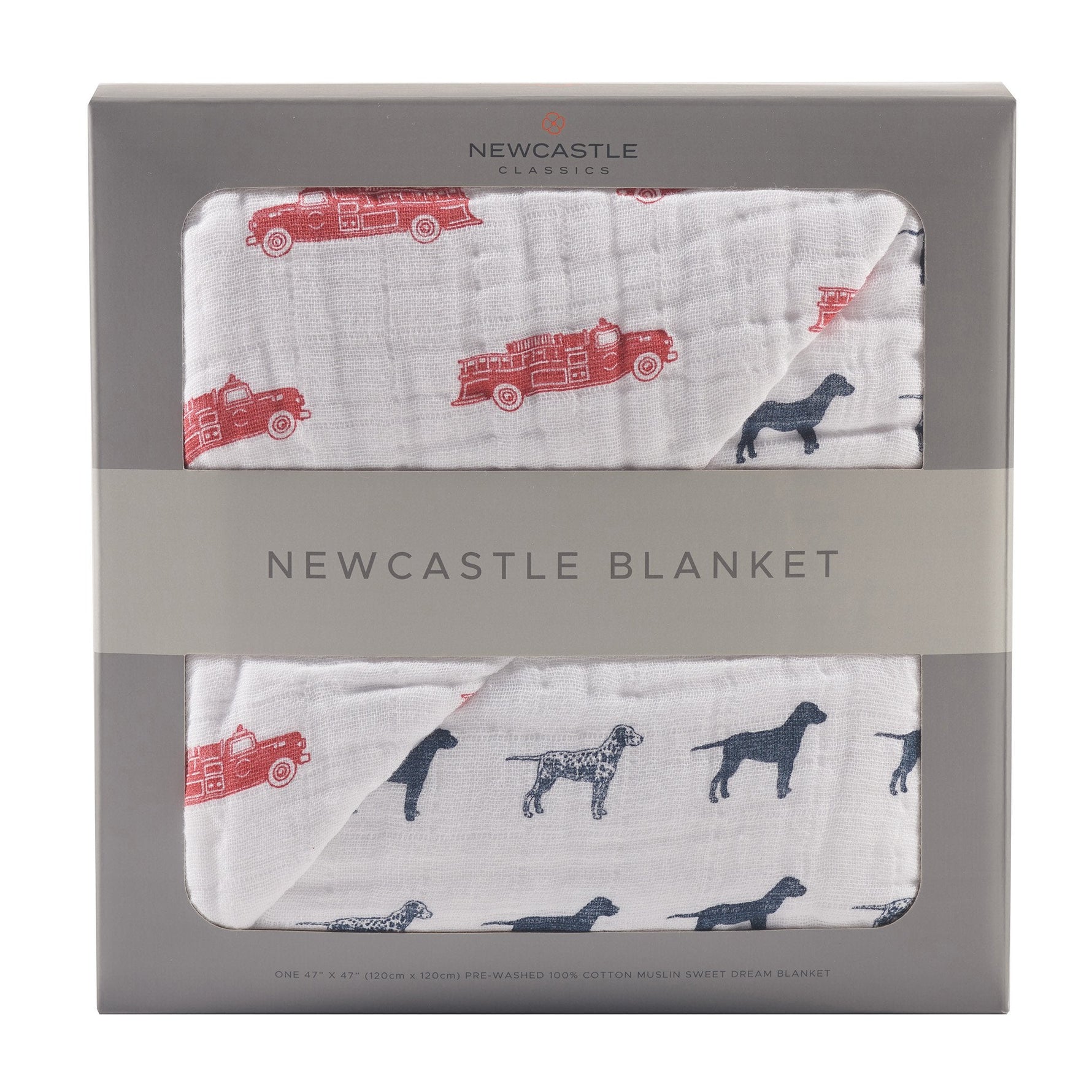 Newcastle Classics Cotton Muslin Blanket with Fire Truck and Dalmatian Design for Kids - Baby & Toddler > Swaddling & Receiving Blankets > Receiving Blankets Cotton Newcastle Blanket