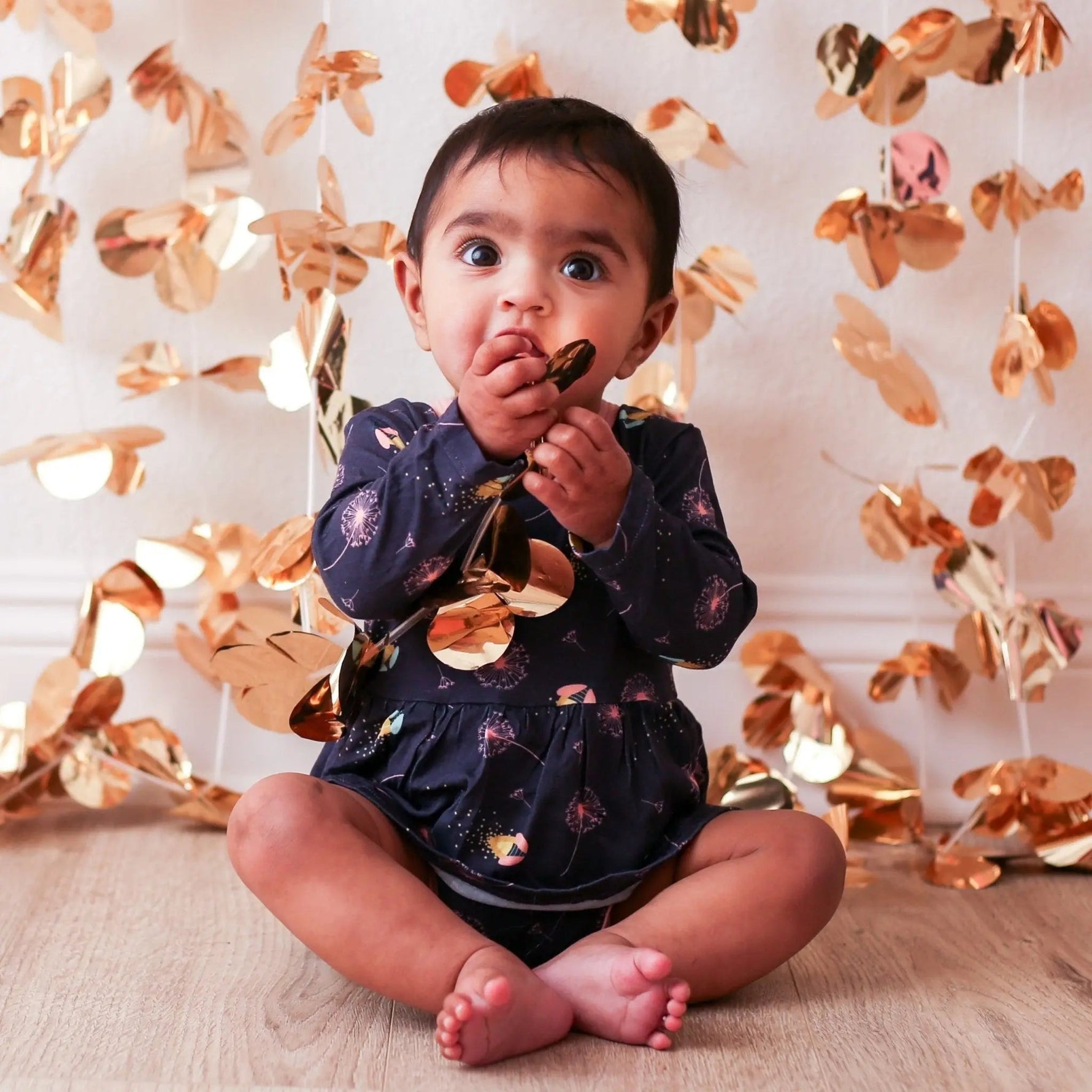 Bestaroo Fireflies Bamboo Bodysuit Dress For Babies With Snap Closure And Long Sleeves - 