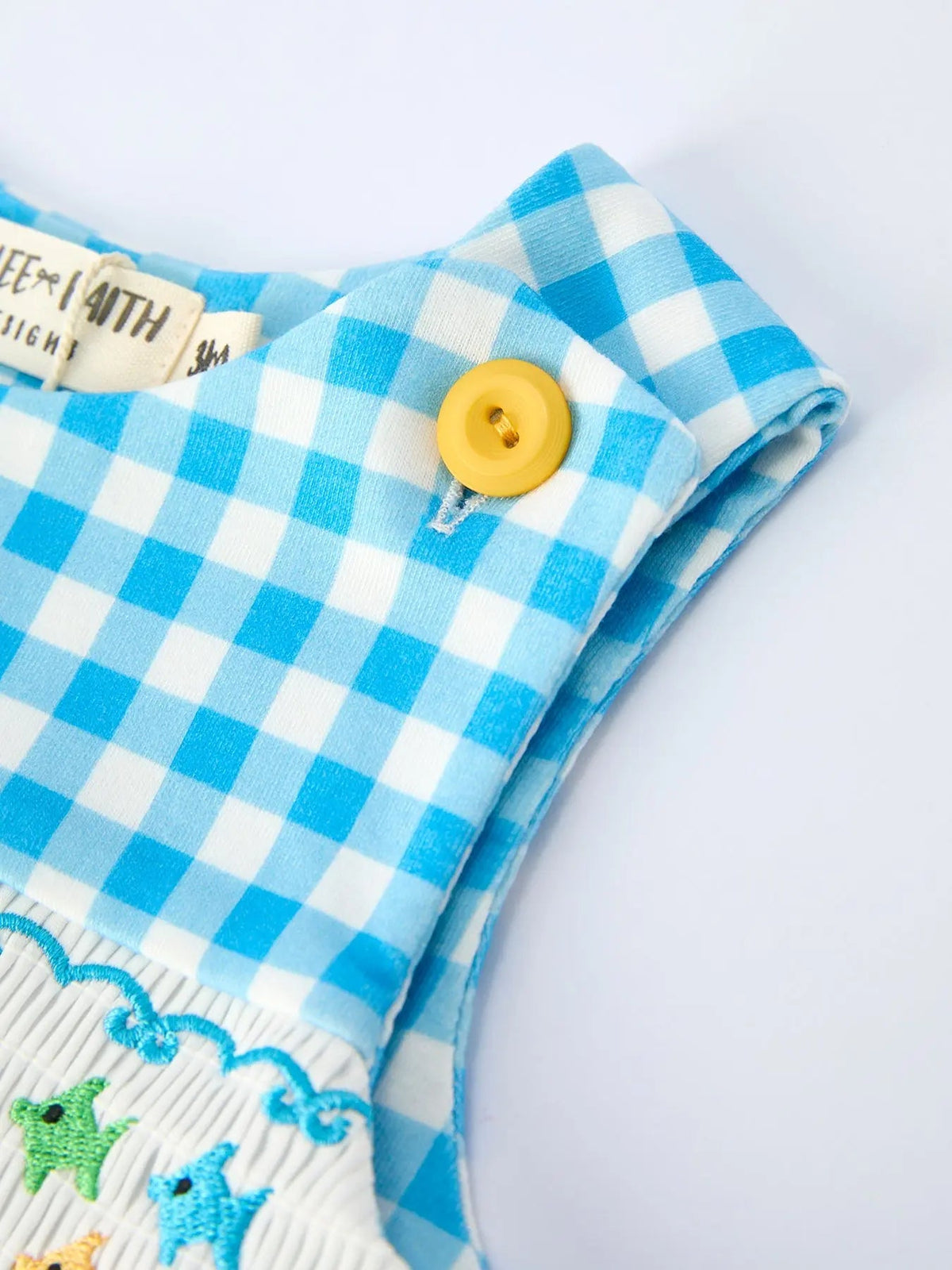 Rylee Faith Designs Fish Embroidery Smocking Plaid Baby Boy Romper - 