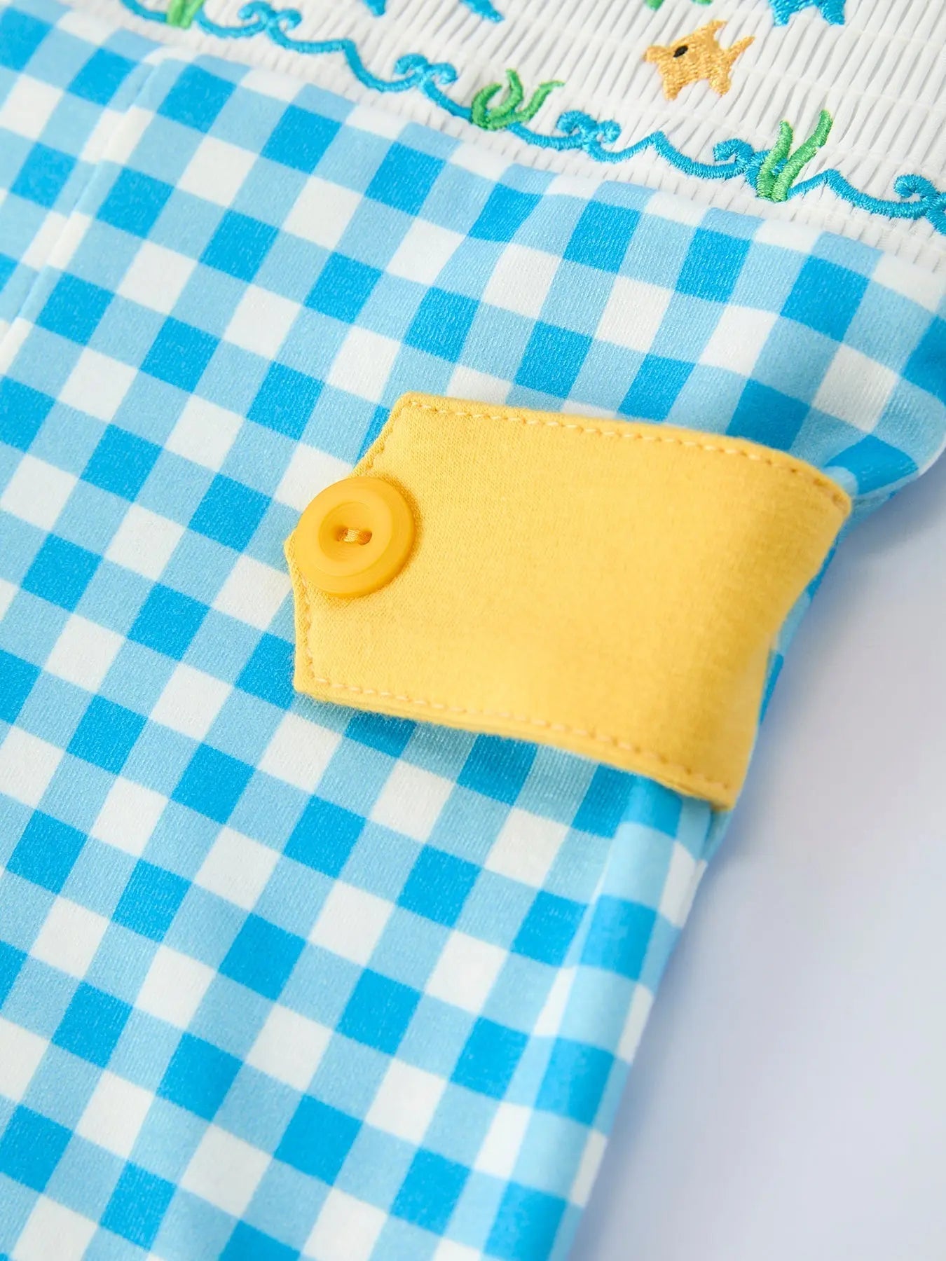 Rylee Faith Designs Fish Embroidery Smocking Plaid Baby Boy Romper - 