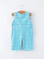 Rylee Faith Designs Fish Embroidery Smocking Plaid Baby Boy Romper - 