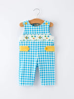 Rylee Faith Designs Fish Embroidery Smocking Plaid Baby Boy Romper - 