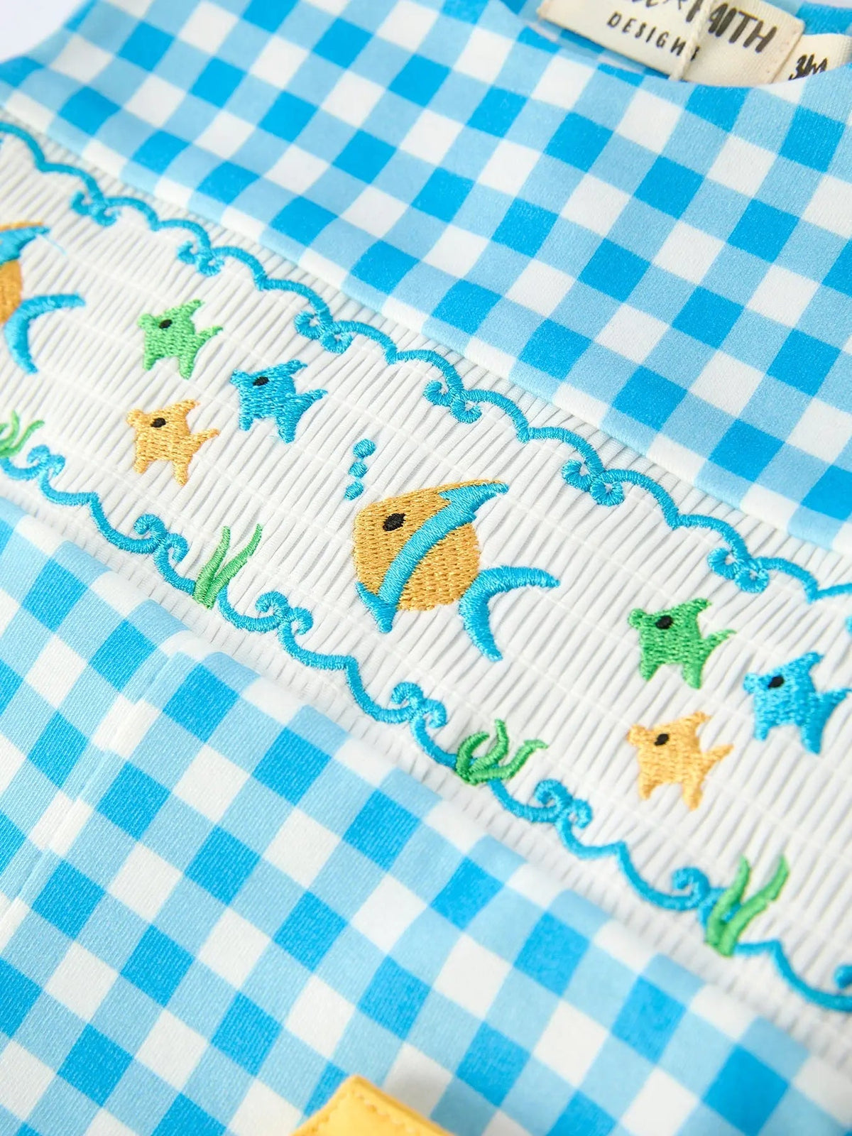 Rylee Faith Designs Fish Embroidery Smocking Plaid Baby Boy Romper - 