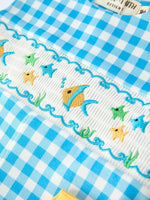 Rylee Faith Designs Fish Embroidery Smocking Plaid Baby Boy Romper - 