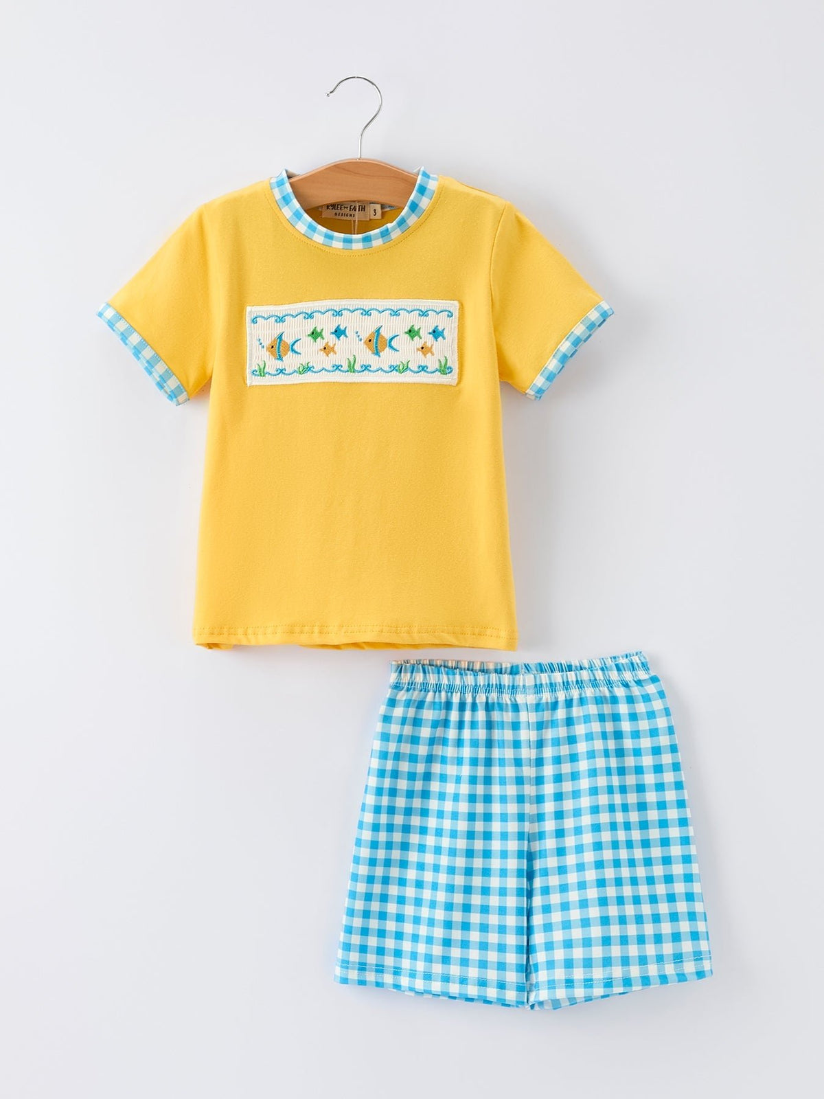 Rylee Faith Designs Fish Embroidery Smocking Plaid Boys'Set Everetts Place