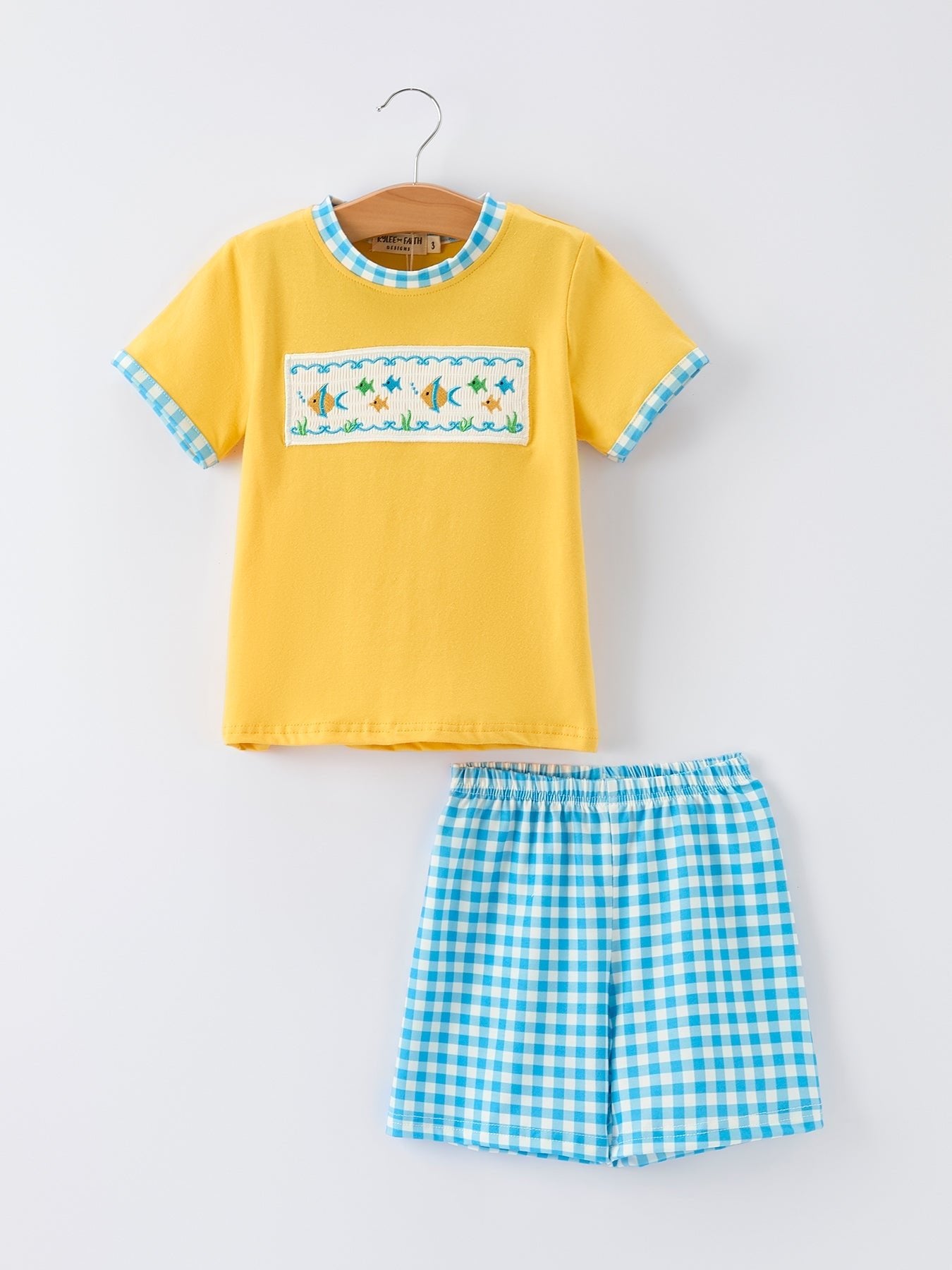 Rylee Faith Designs Fish Embroidery Smocking Plaid Boys'Set Everetts Place