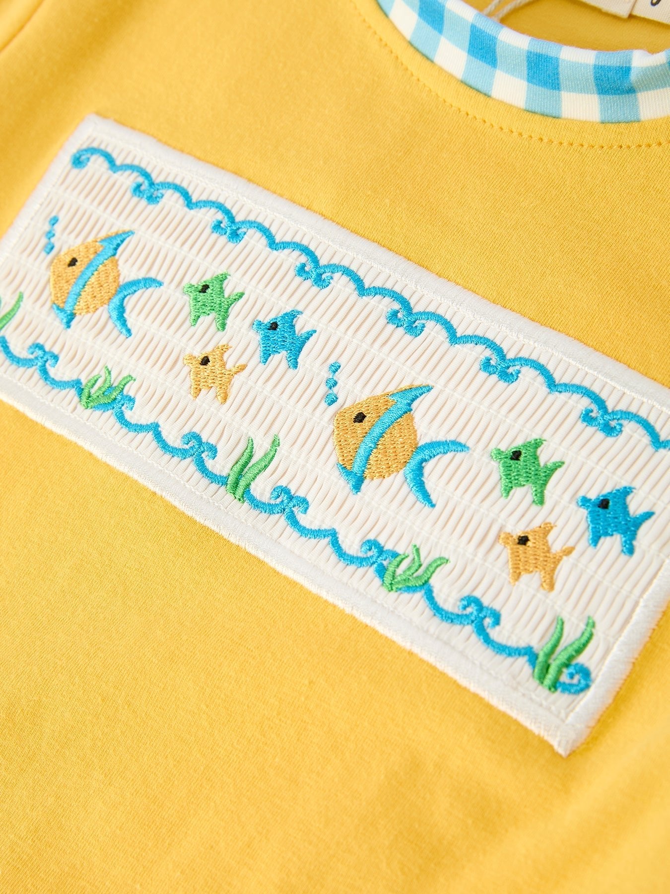 Rylee Faith Designs Fish Embroidery Smocking Plaid Boys'Set Everetts Place