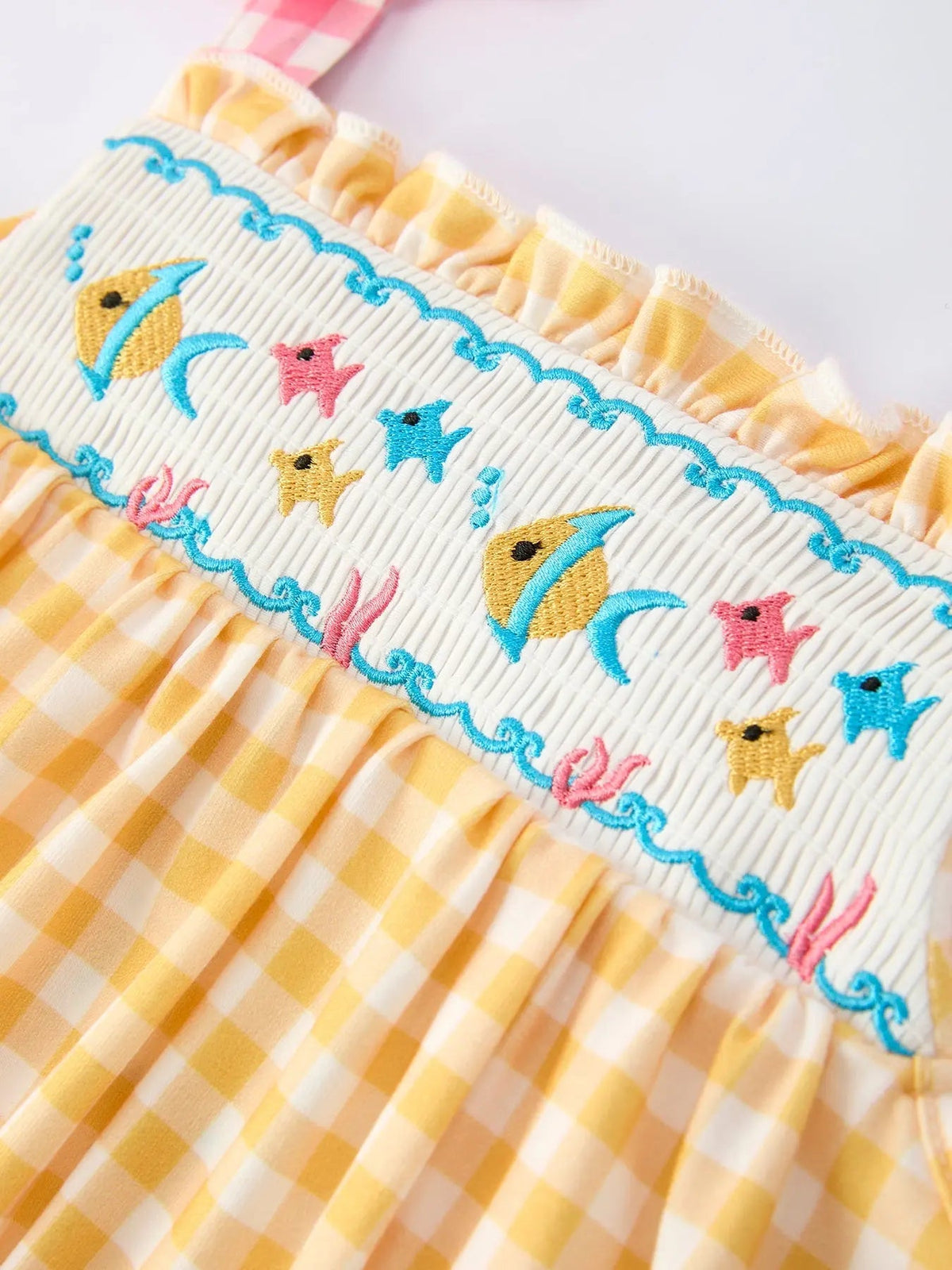 Rylee Faith Designs Smocked Plaid Dress With Fish Embroidery For Toddler Girls Special Occasions Rylee Faith Designs 