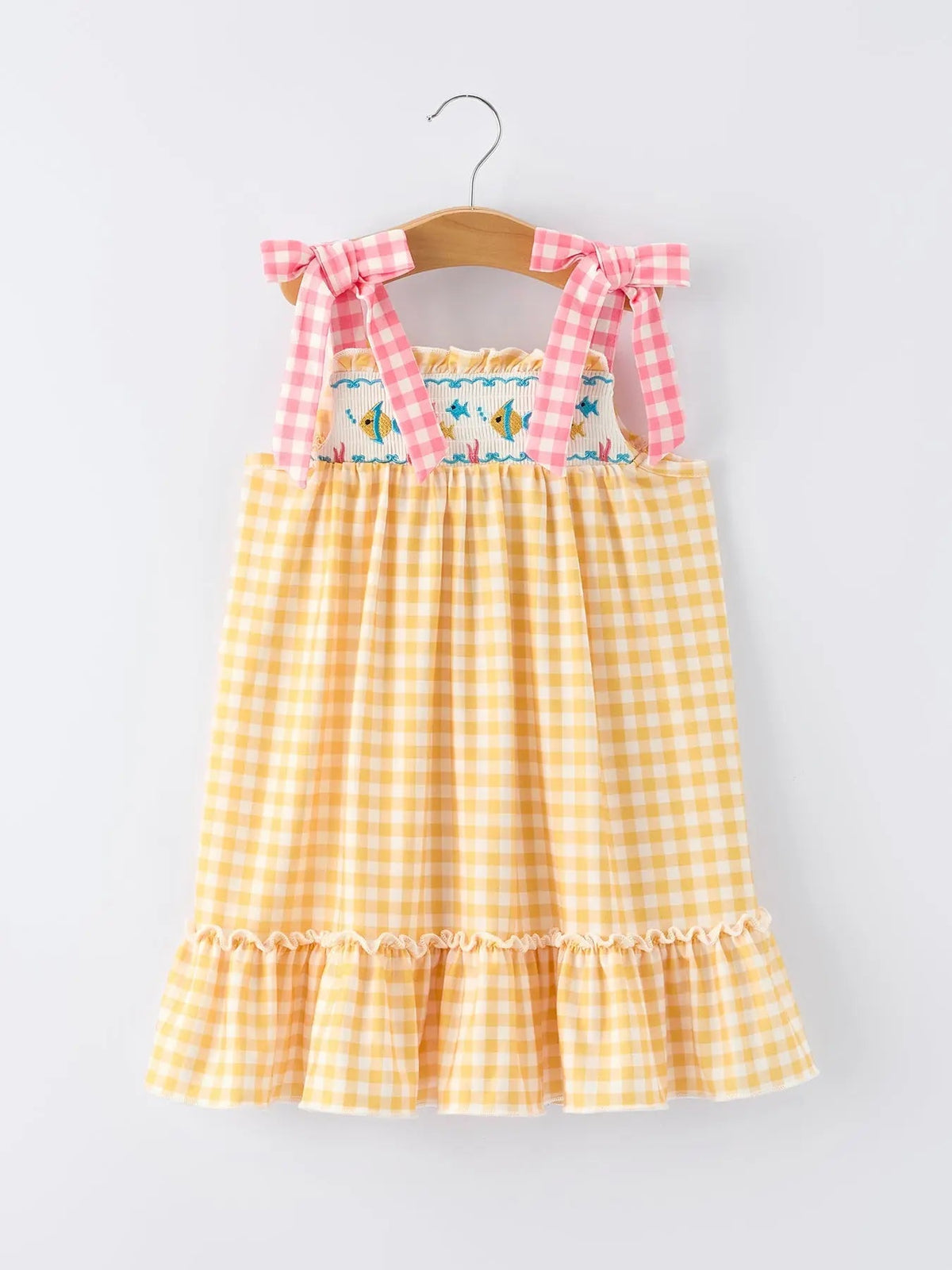 Rylee Faith Designs Smocked Plaid Dress With Fish Embroidery For Toddler Girls Special Occasions Rylee Faith Designs 