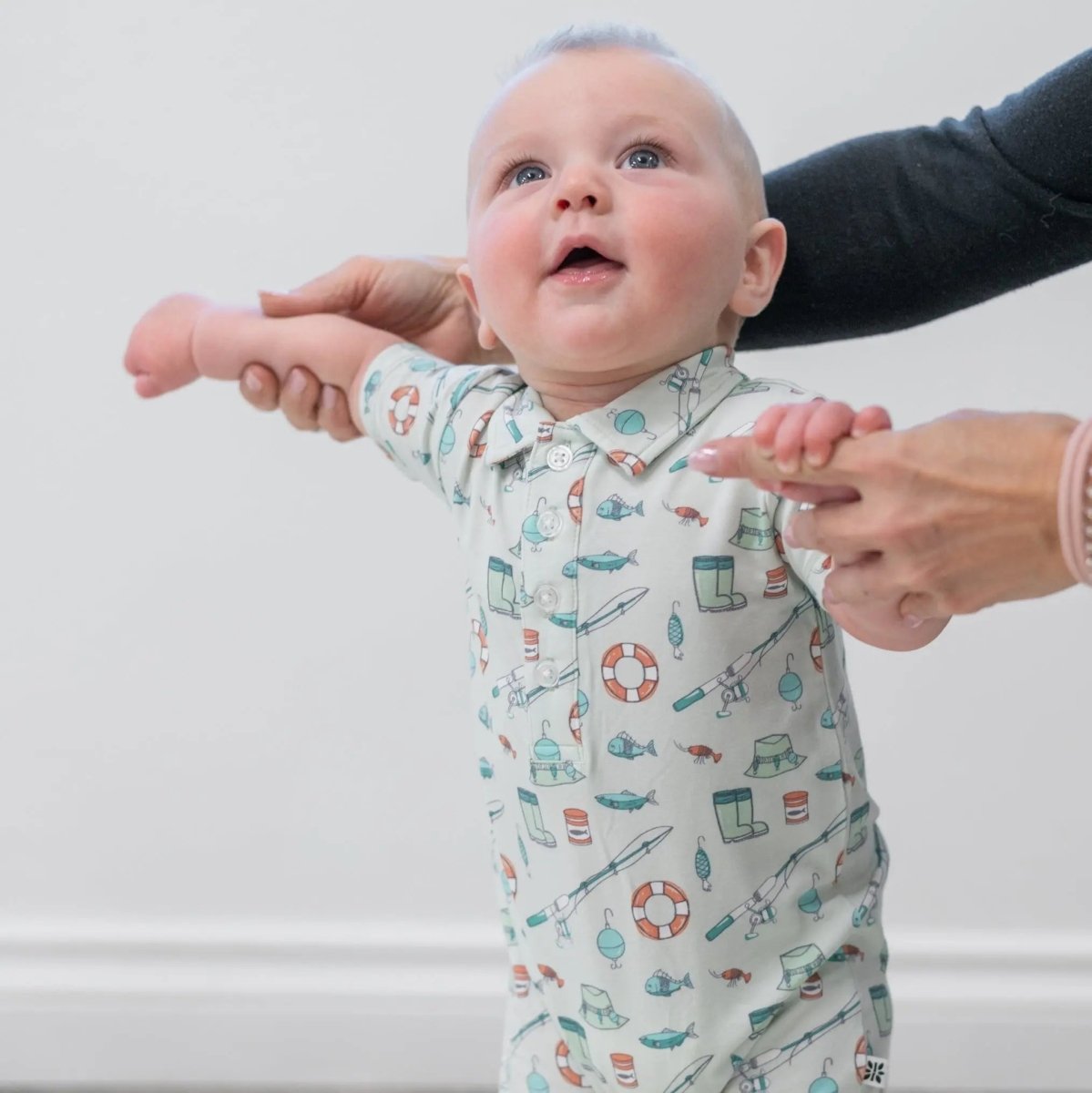 Sweet Bamboo Fishing Poles Polo Romper with Short Sleeves for Comfortable Boys - 