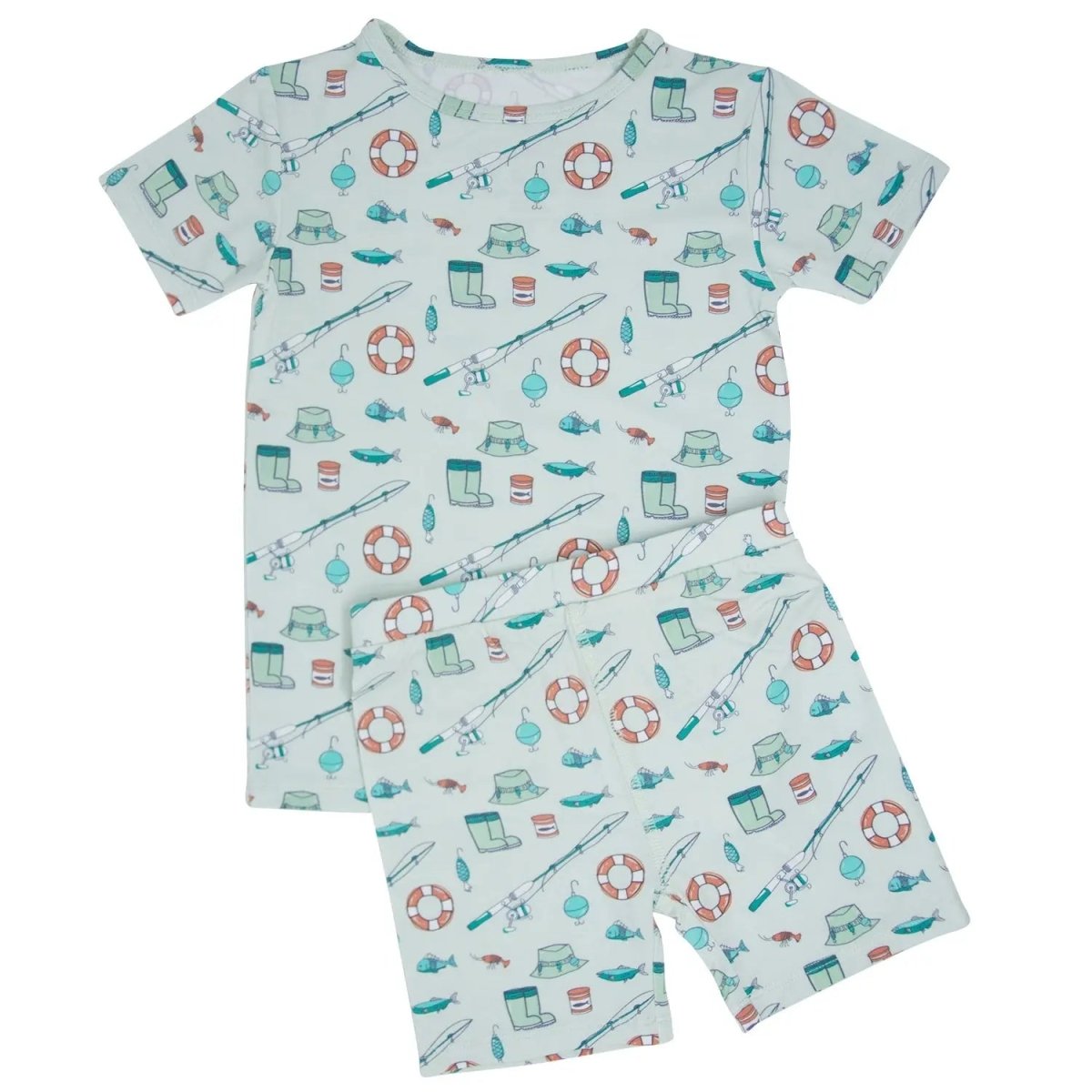 Sweet Bamboo Fishing Poles Summer Pajama Set with Lightweight Silky Fabric for Kids - 