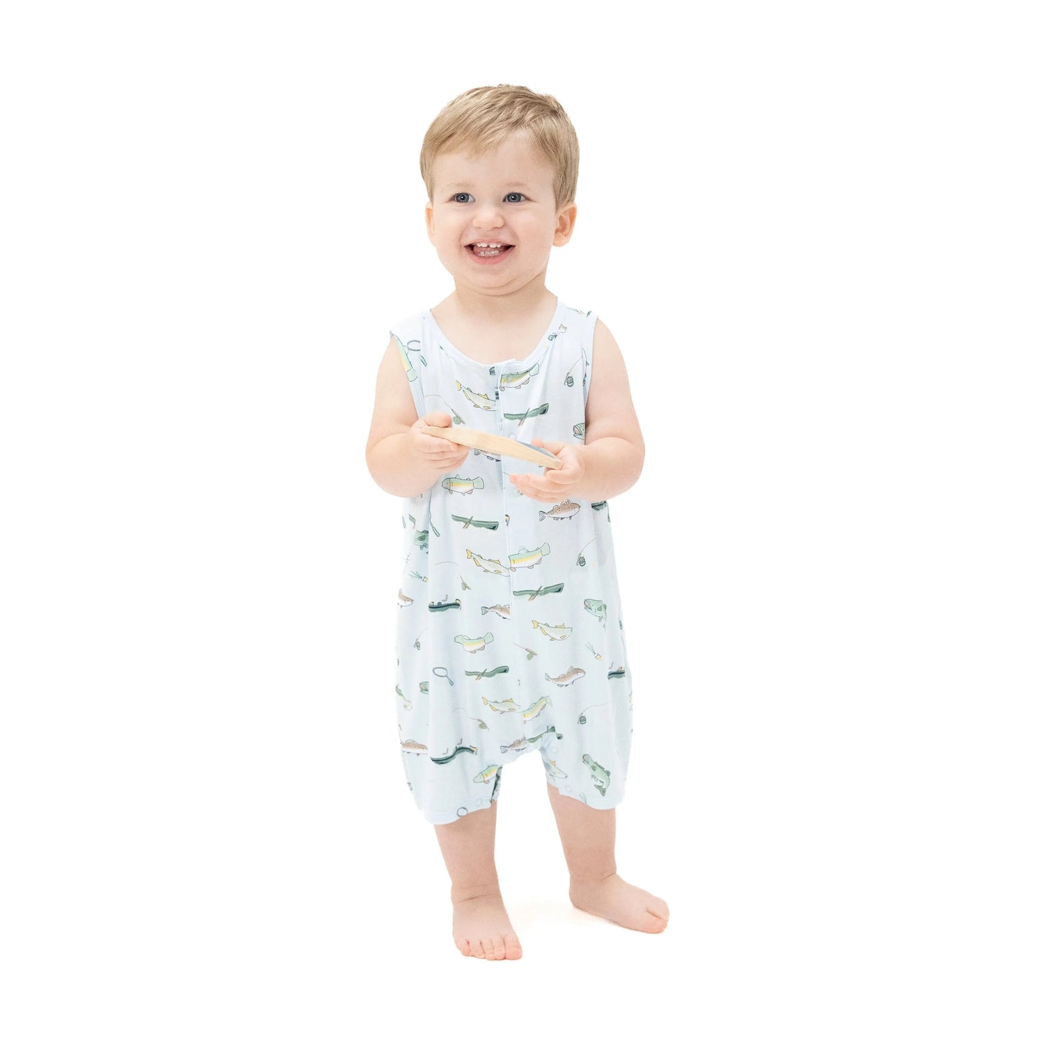 Fishing - Sleeveless Shortie Romper - White, Baby & Toddler Clothing, Sleeveless shirt, One-piece garment, Child | Everetts Place
