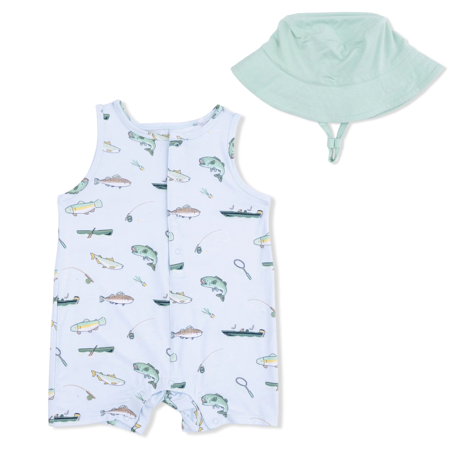 Angel Dear Fishing - Sleeveless Shortie Romper & Bucket Hat - 