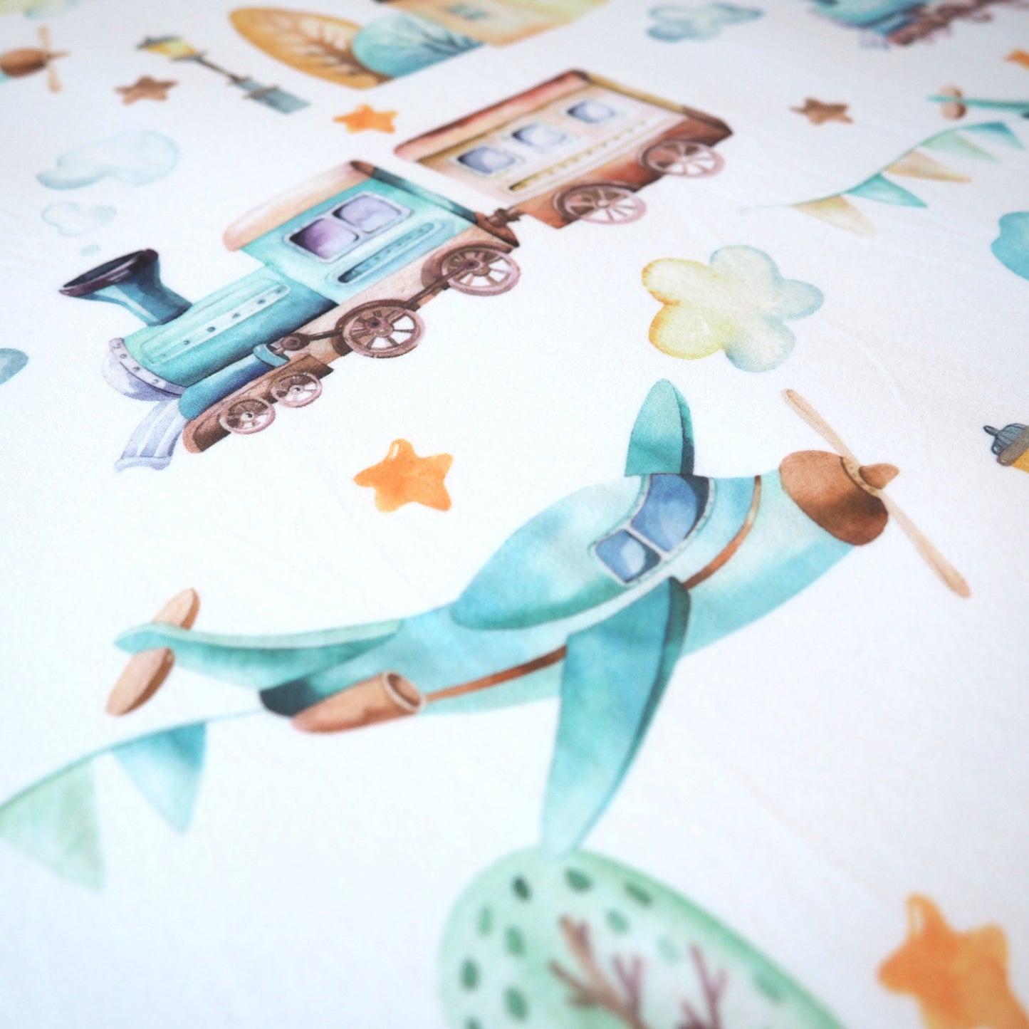 Fitted Crib Sheet Airplane And Train Theme Cozy Baby Bedding Honey Lemonade