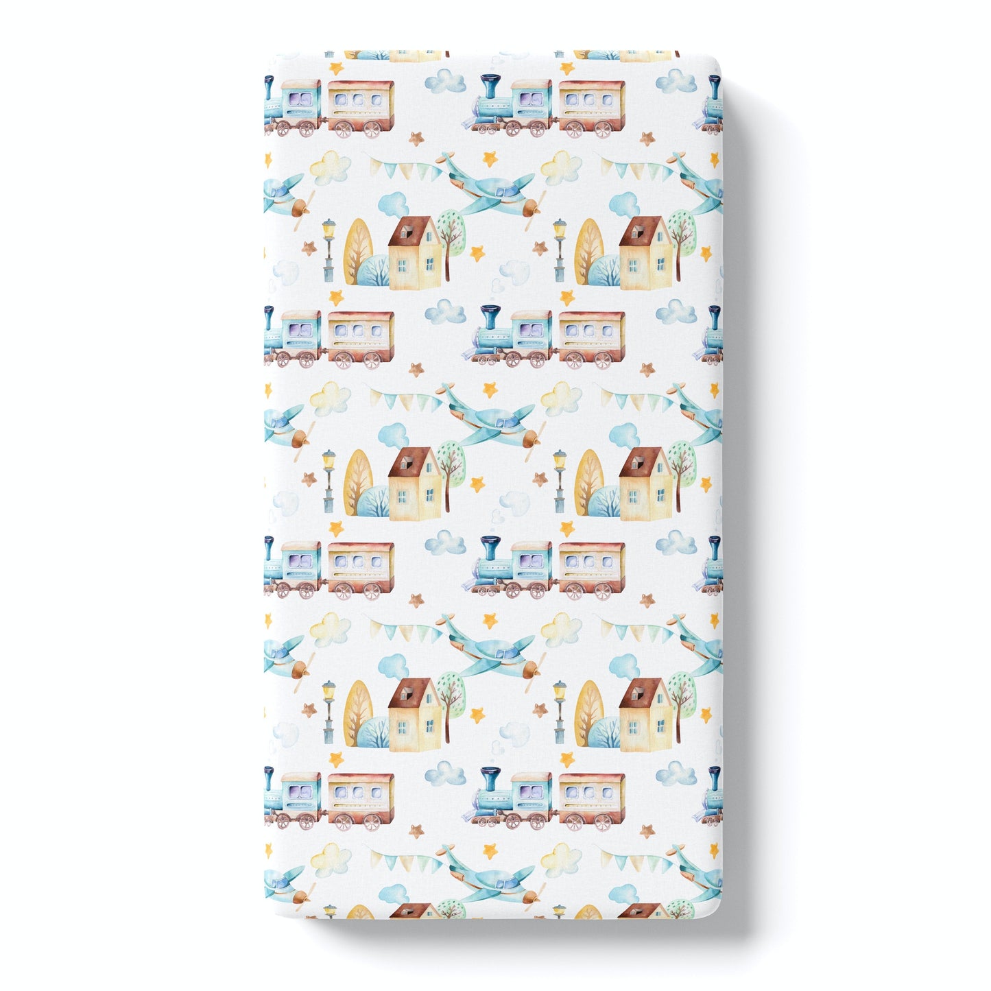 Fitted Crib Sheet Airplane And Train Theme Cozy Baby Bedding Honey Lemonade