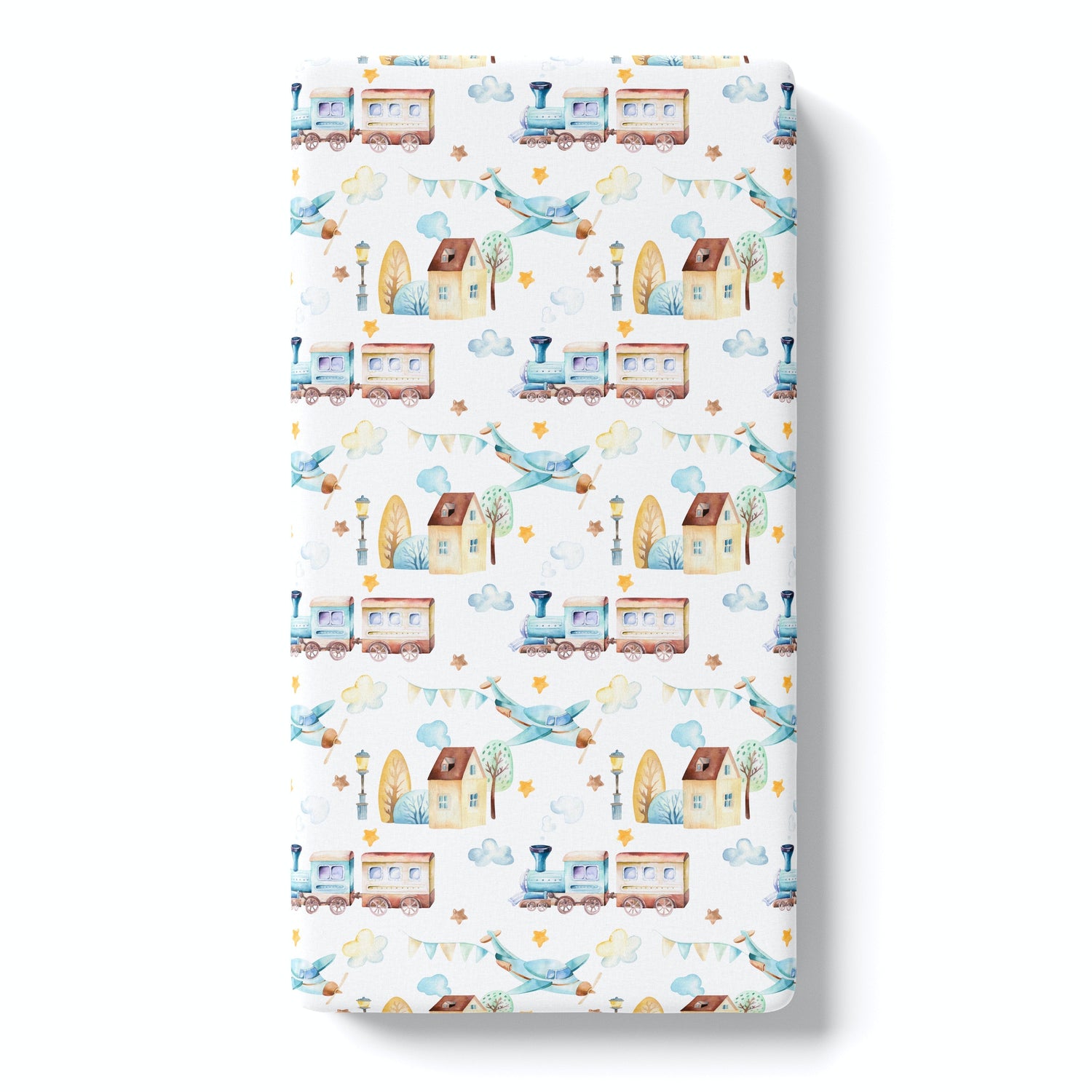 Honey Lemonade Cozy Fitted Crib Sheet with Airplane and Train Design for Babies - Baby & Toddler