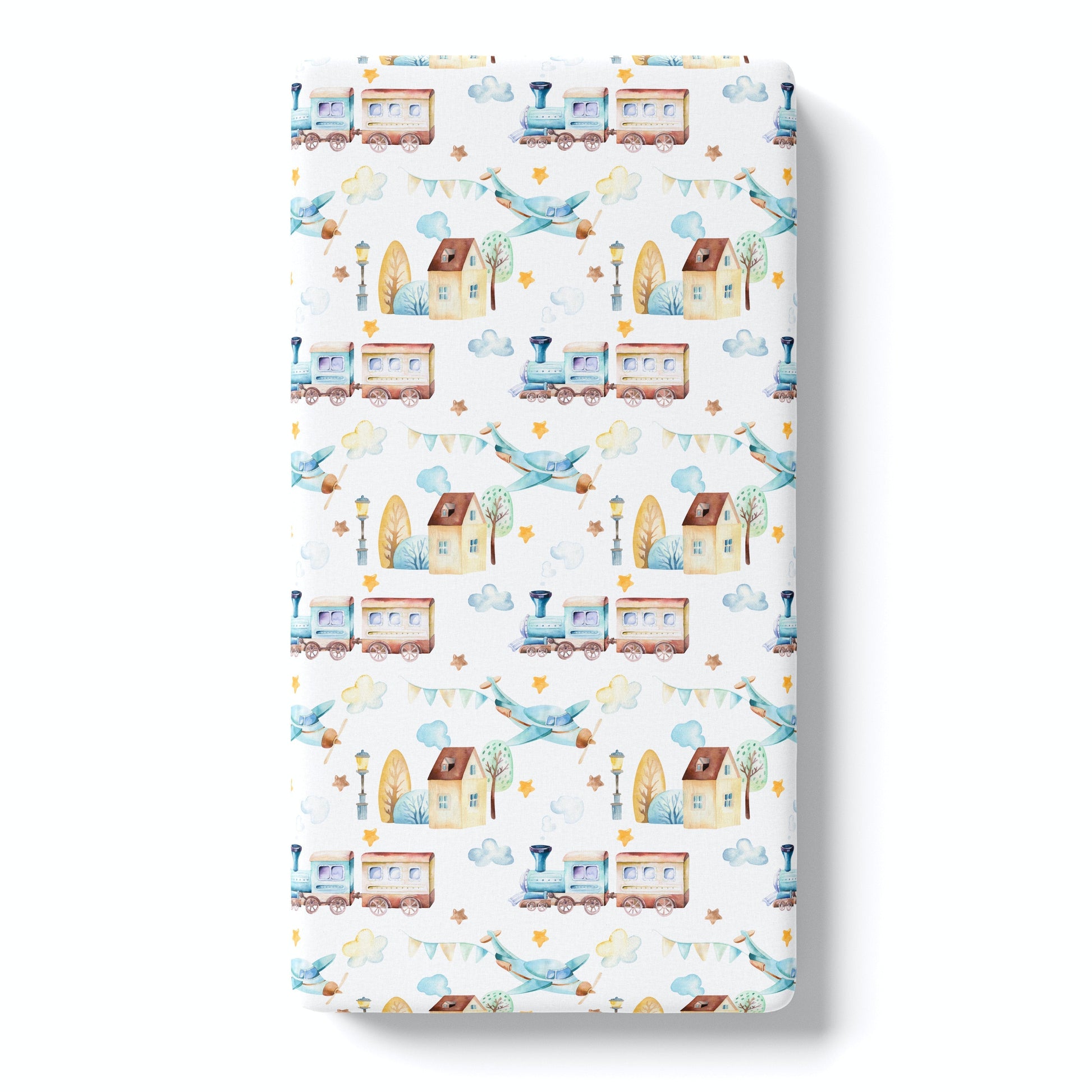 Fitted Crib Sheet Airplane And Train Theme Cozy Baby Bedding Honey Lemonade