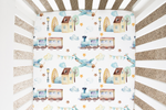 Honey Lemonade Cozy Fitted Crib Sheet with Airplane and Train Design for Babies - Baby & Toddler
