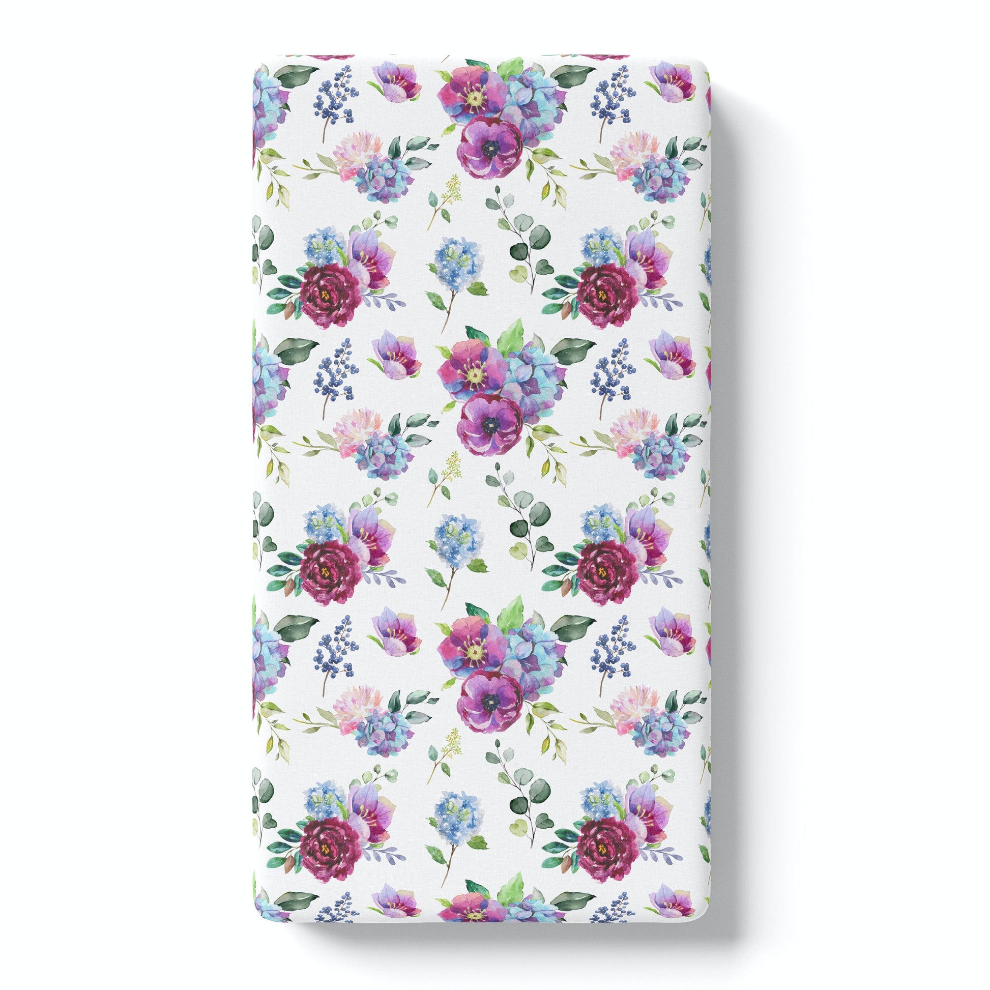 Fitted Crib Sheet Blue Floral Design Soft Cotton Baby Bedding Honey Lemonade