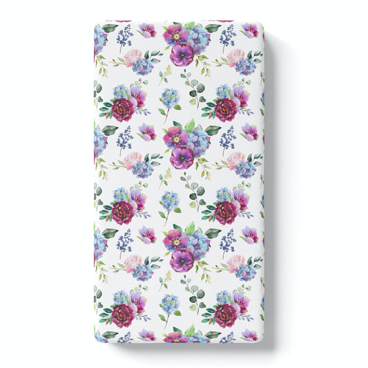 Fitted Crib Sheet Blue Floral Design Soft Cotton Baby Bedding Honey Lemonade