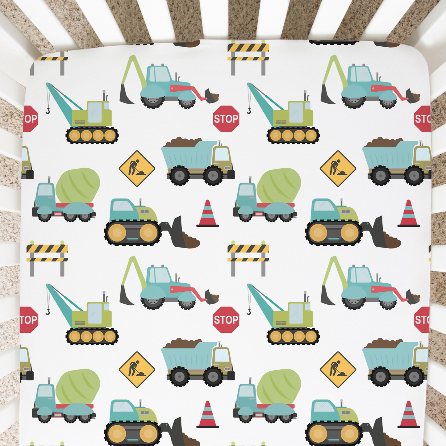 Fitted Crib Sheet Construction Trucks Colorful Nursery Bedding Honey Lemonade