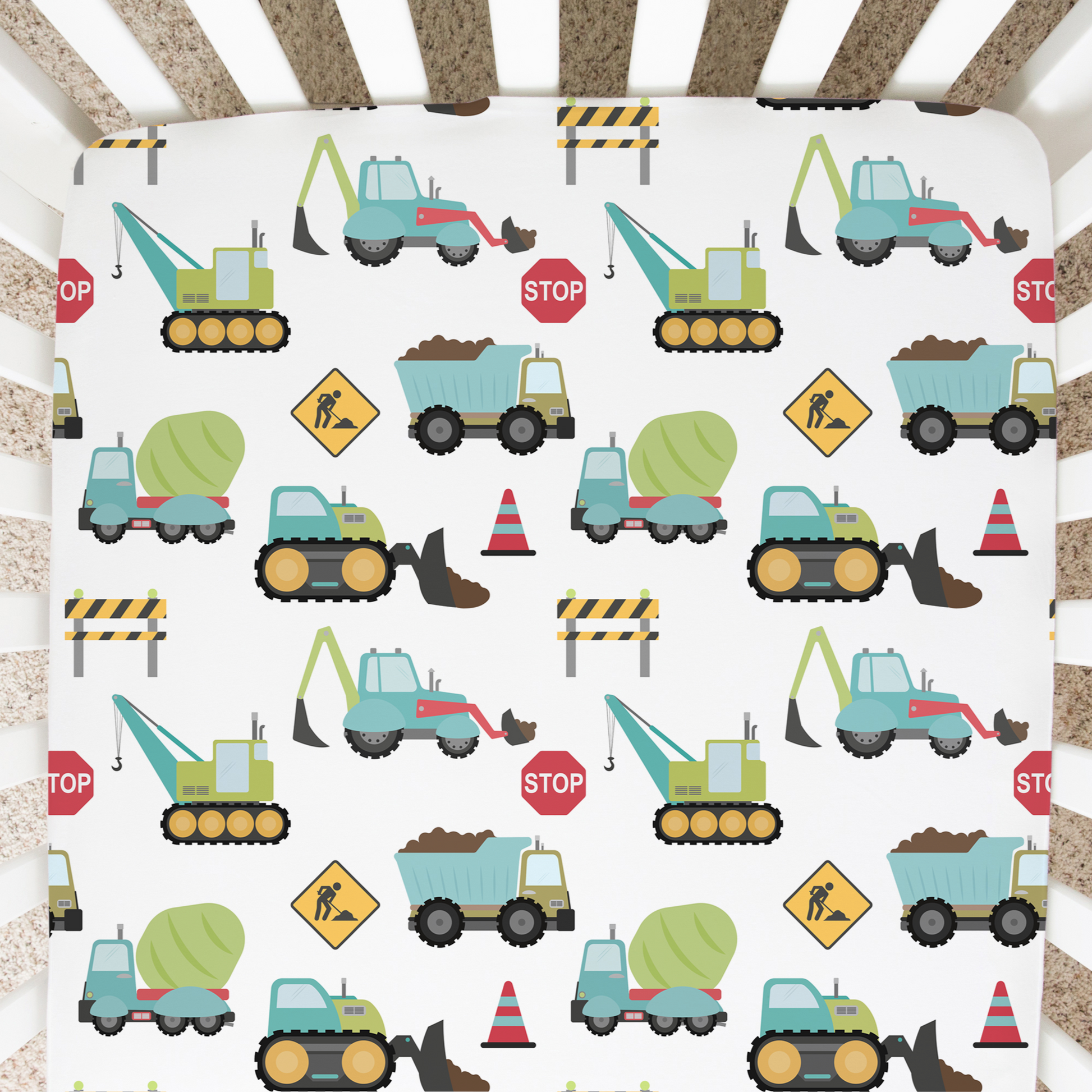 Fitted Crib Sheet Construction Trucks Colorful Nursery Bedding Honey Lemonade