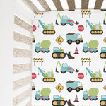 Honey Lemonade Colorful Fitted Crib Sheet with Construction Trucks for Baby Nurseries - Furniture > Baby & Toddler Furniture > Cribs & Toddler Beds > Toddler Beds