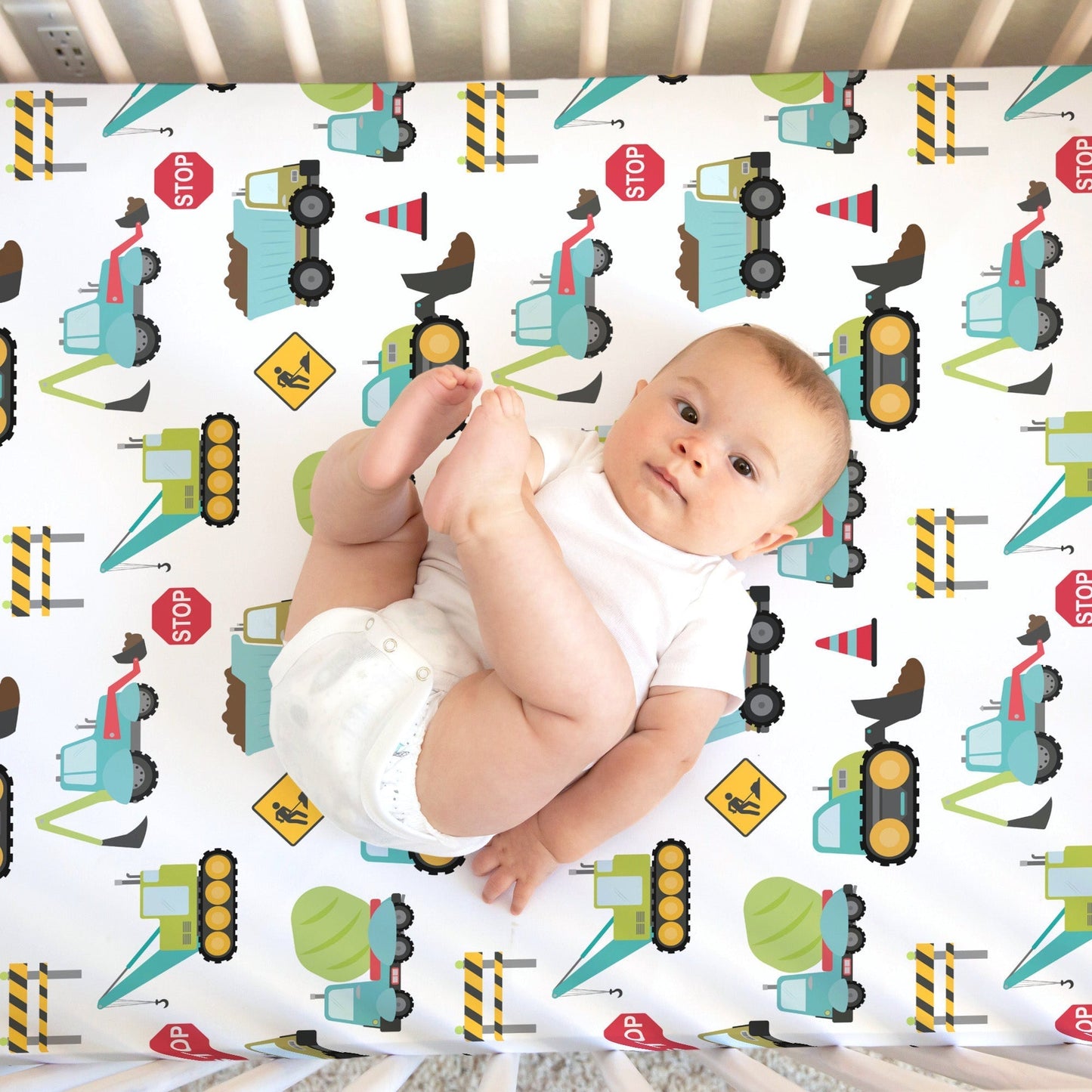 Fitted Crib Sheet Construction Trucks Colorful Nursery Bedding Honey Lemonade