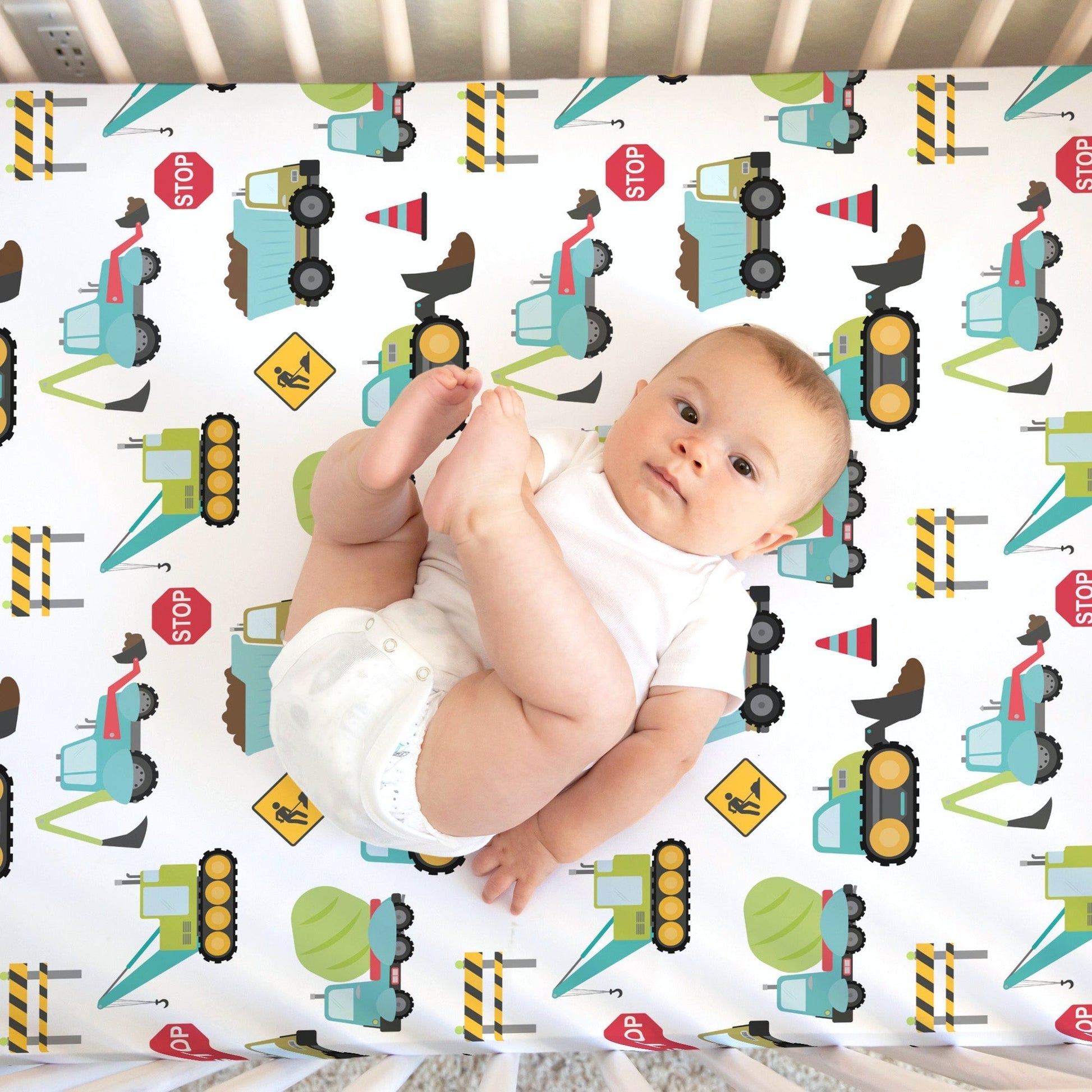 Fitted Crib Sheet Construction Trucks Colorful Nursery Bedding Honey Lemonade
