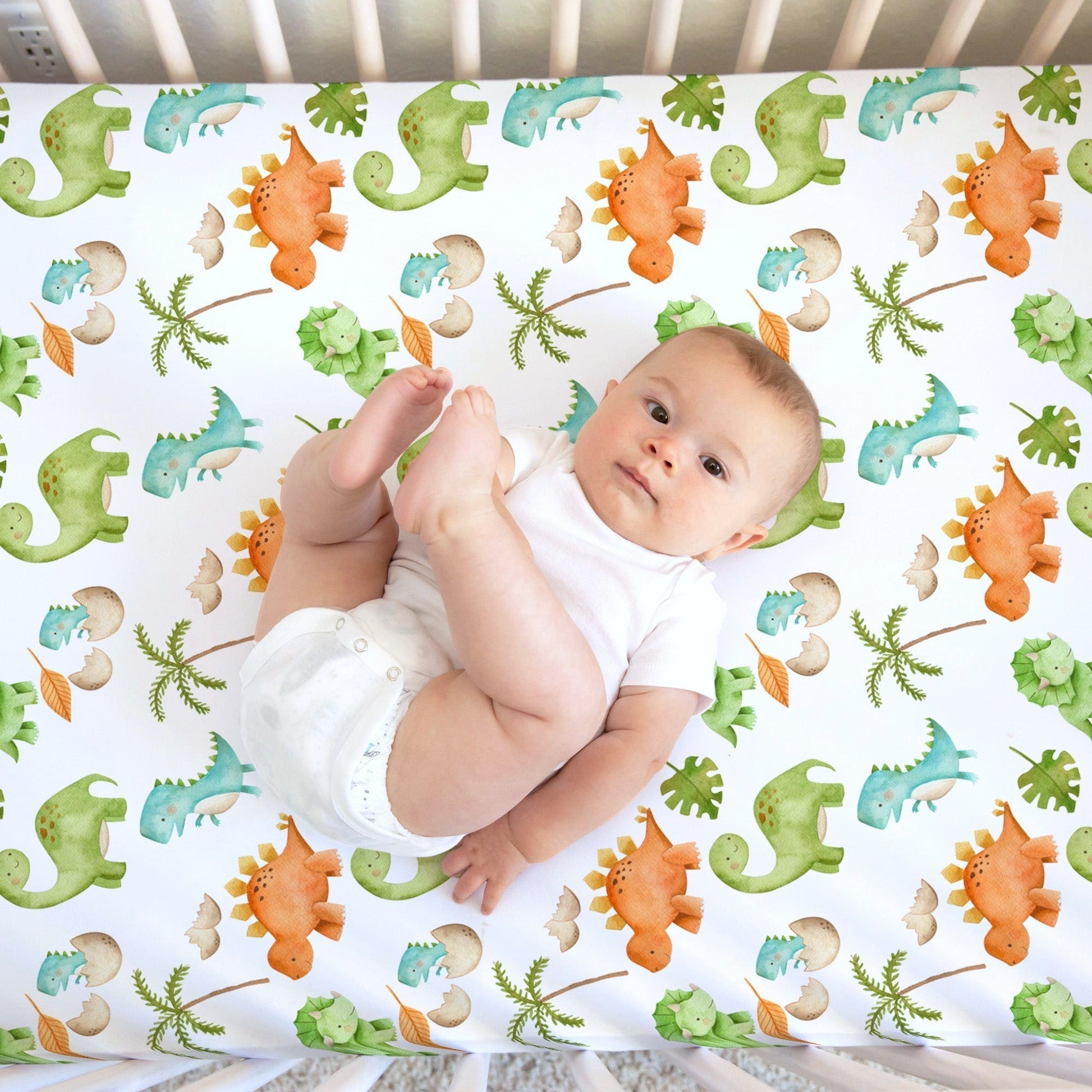 Fitted Crib Sheet with Adorable Dinosaur Illustrations Soft High Quality Honey Lemonade