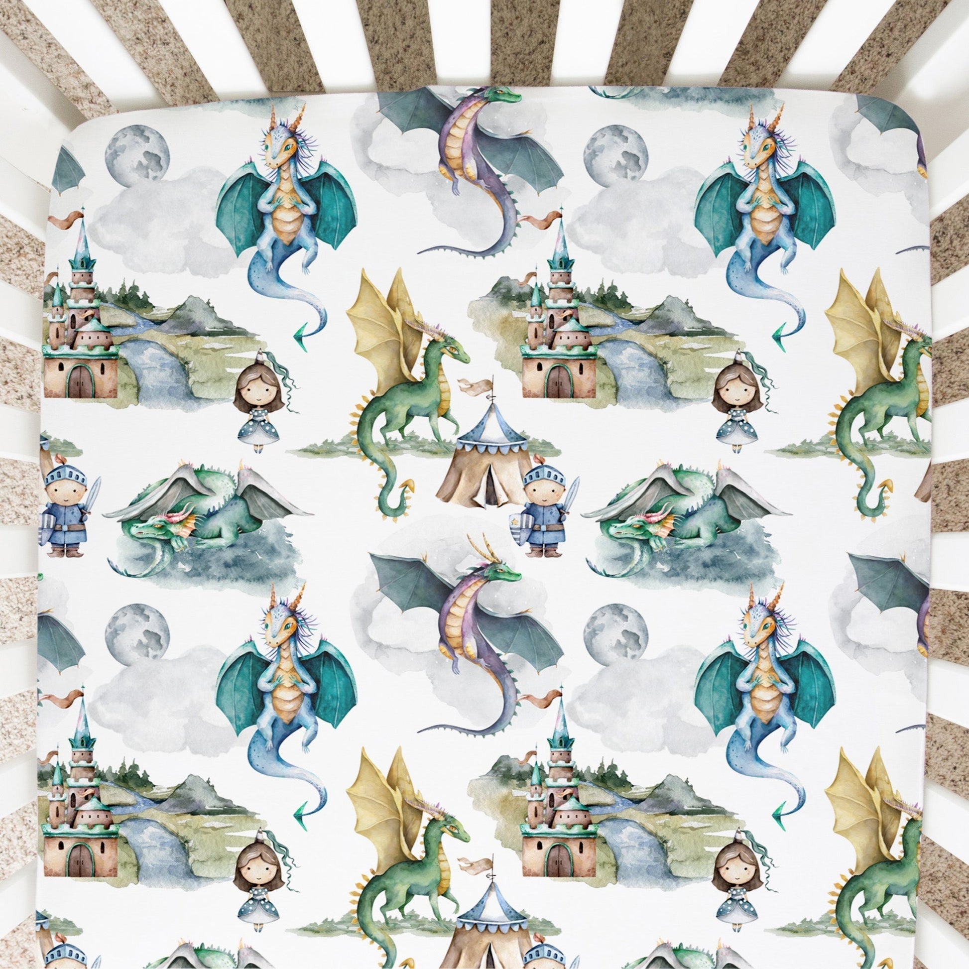 Fitted Crib Sheet Dragons and Knights Theme for Baby Boy Nursery Honey Lemonade