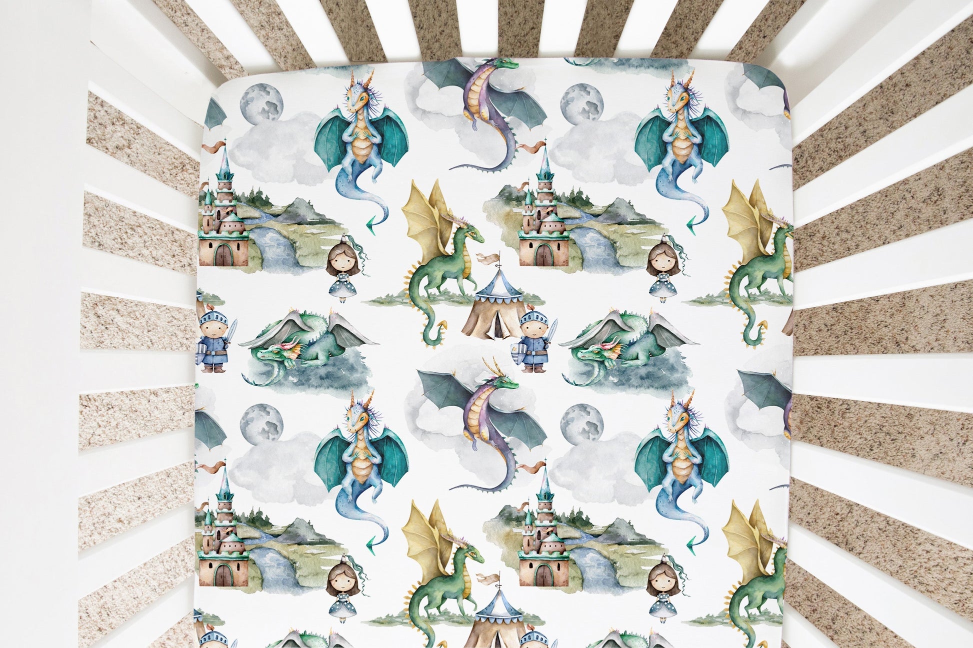 Fitted Crib Sheet Dragons and Knights Theme for Baby Boy Nursery Honey Lemonade