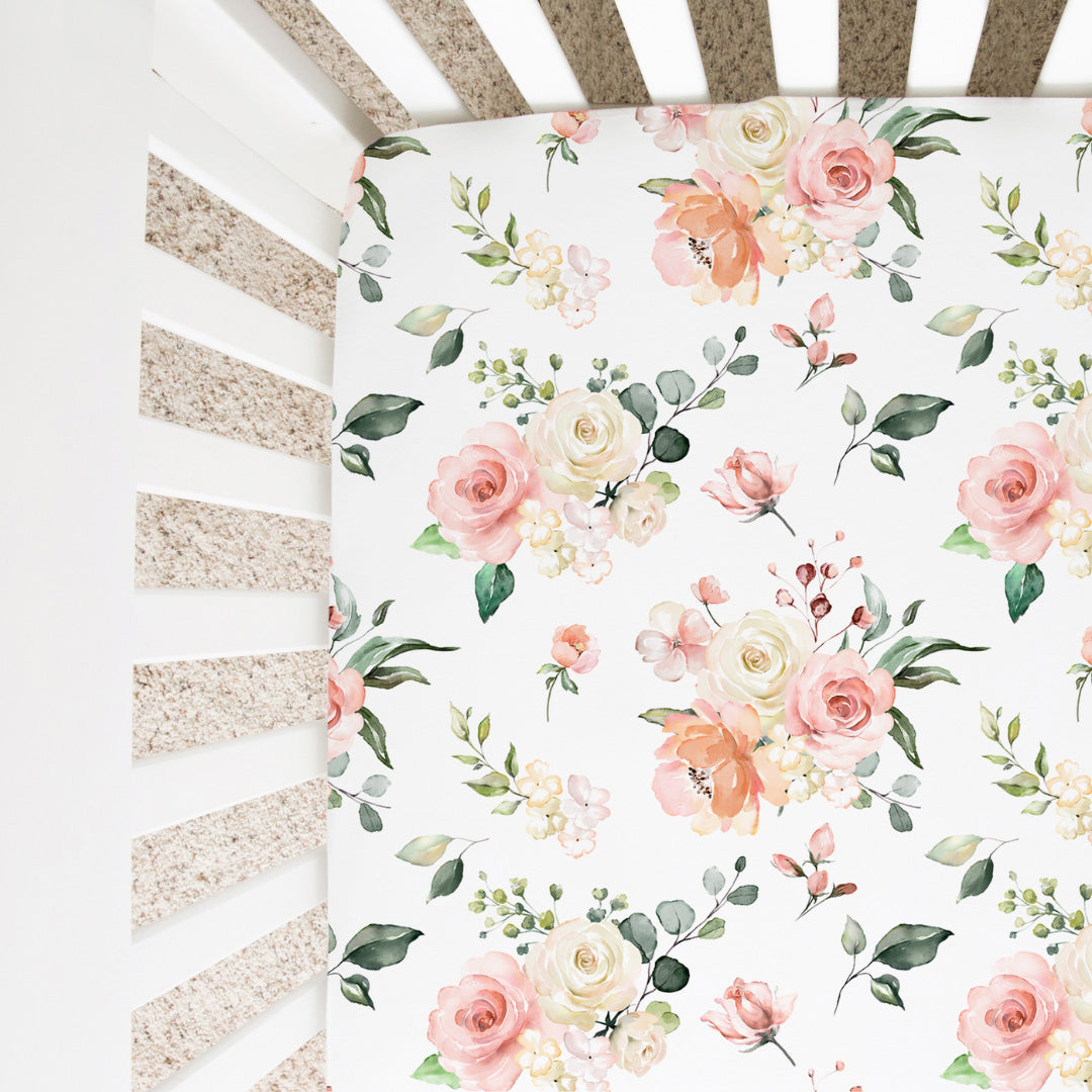 Fitted Crib Sheet Peach Floral Soft Baby Bedding Honey Lemonade