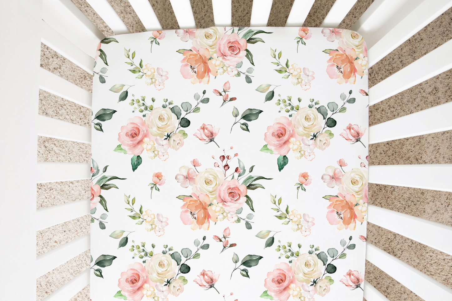 Fitted Crib Sheet Peach Floral Soft Baby Bedding Honey Lemonade