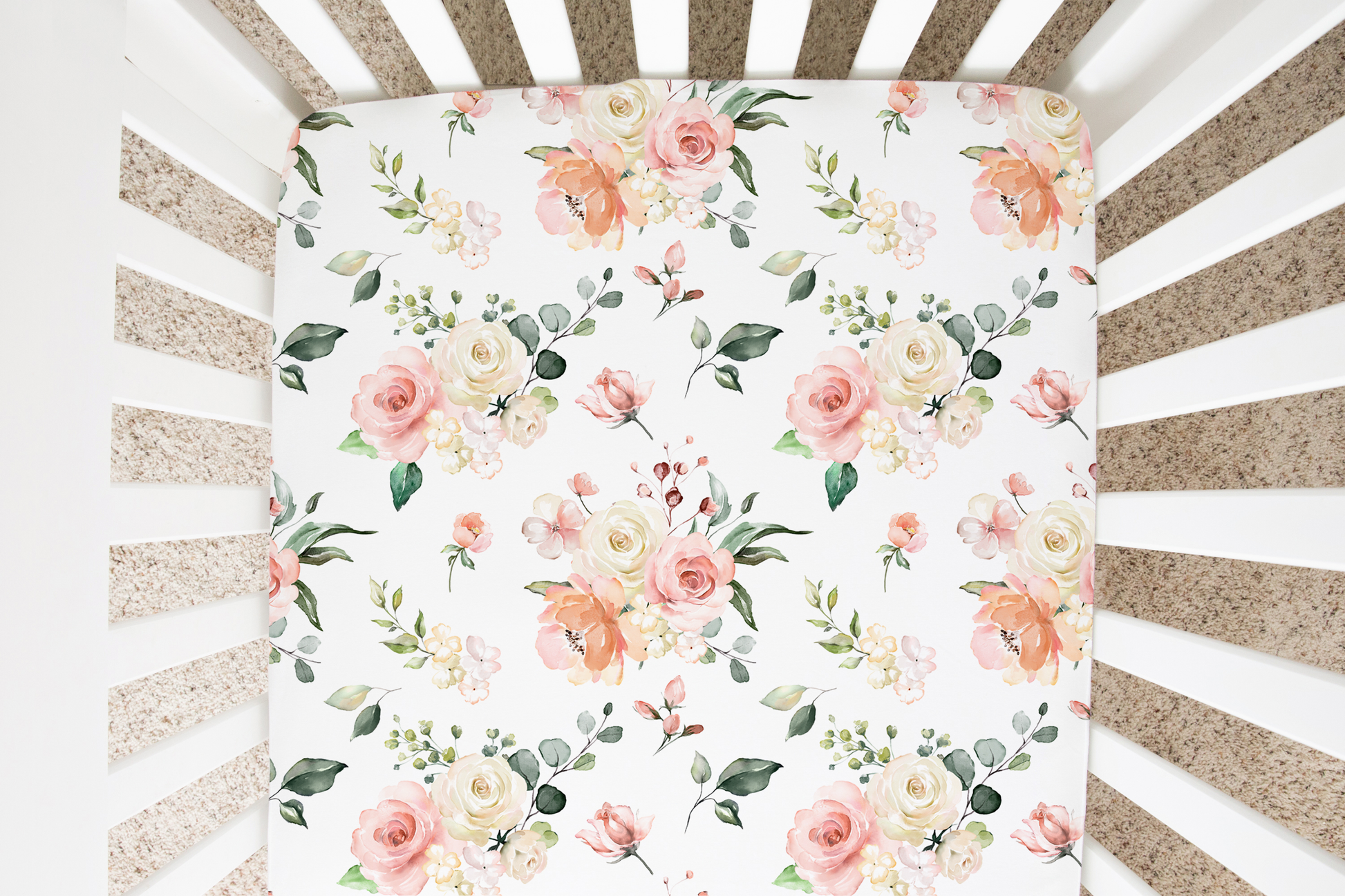Fitted Crib Sheet Peach Floral Soft Baby Bedding Honey Lemonade
