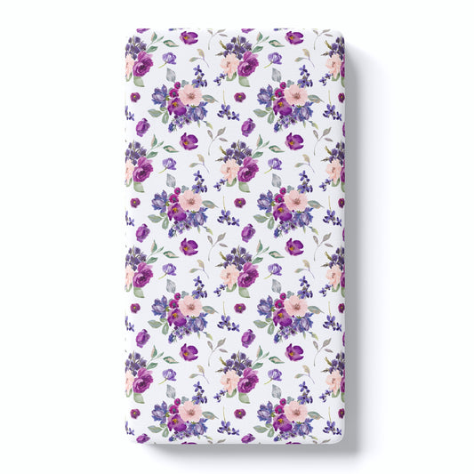 Fitted Crib Sheet Purple And Blush Floral Design Honey Lemonade